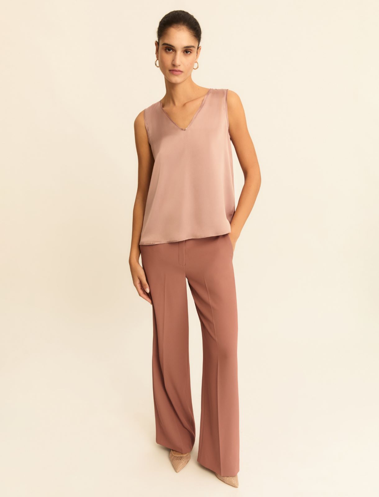 Satin top with georgette details - MAUVE - Emme - 2