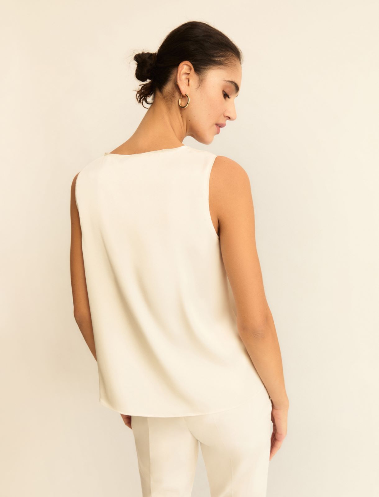Satin top with georgette details - WOOL WHITE - Emme - 3