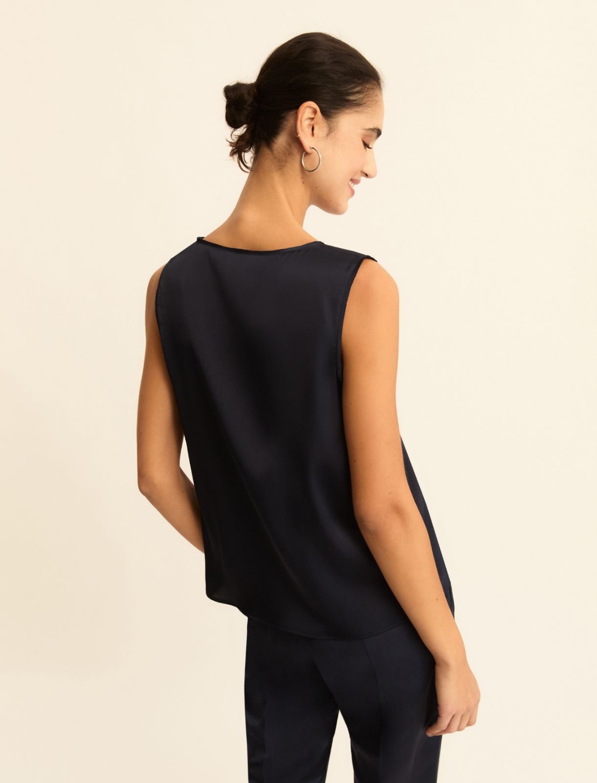 Satin top with georgette details - NAVY - Emme - 3