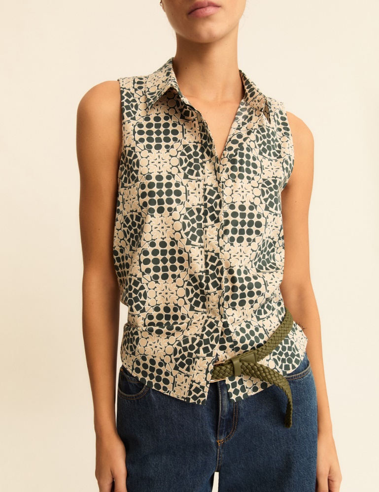 Sleeveless printed poplin shirt - Emme - 3