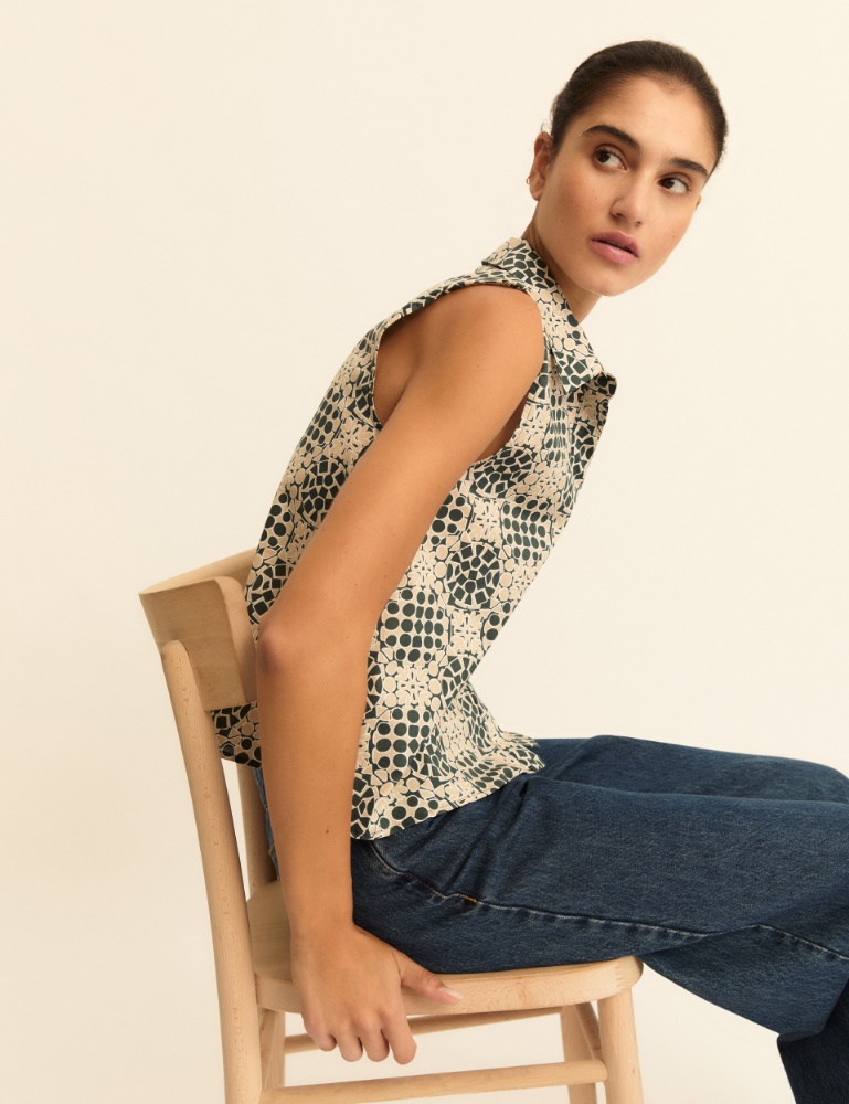 Sleeveless printed poplin shirt - Emme - 2