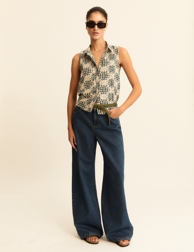 Sleeveless printed poplin shirt - Emme - 4