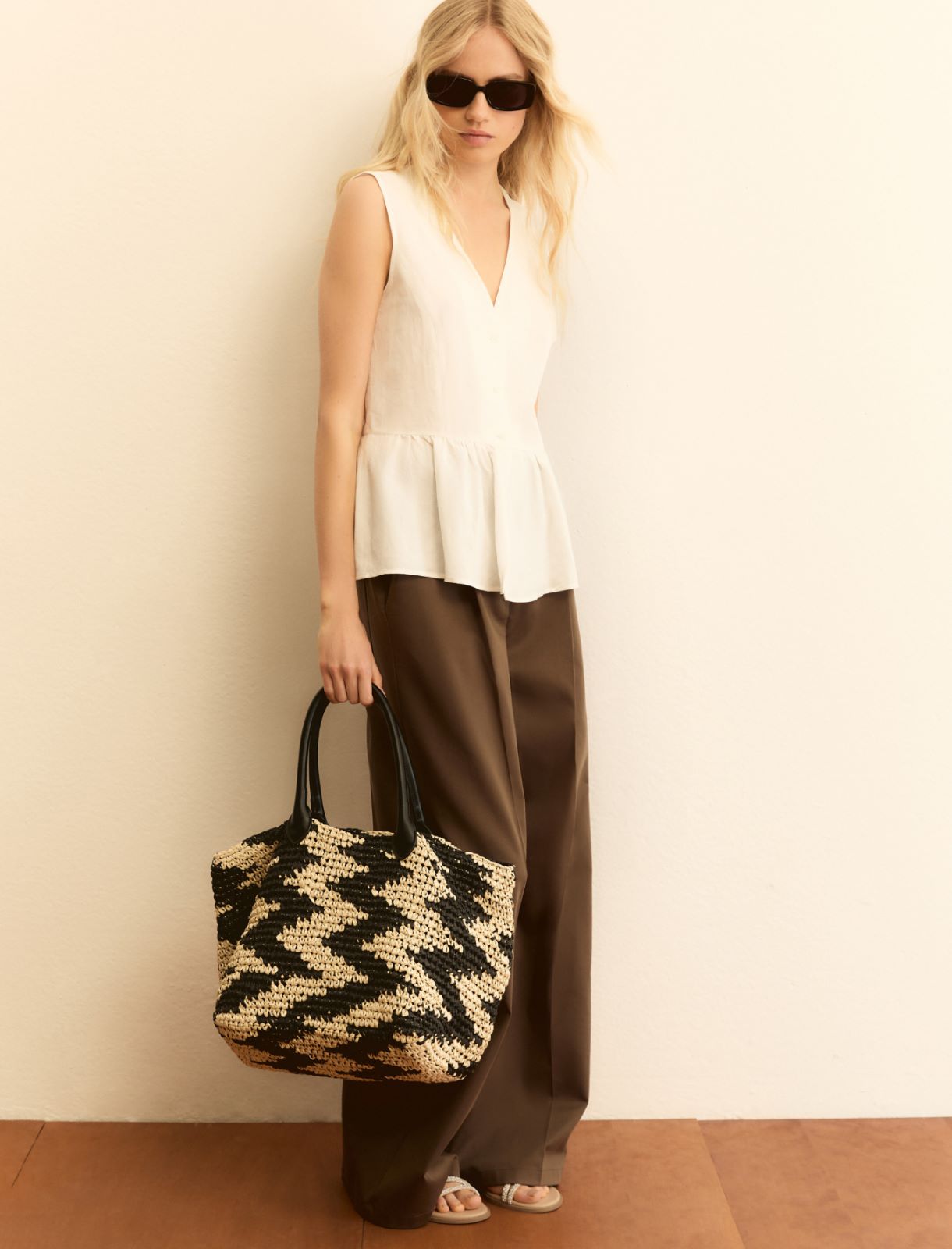 Viscose and linen flounce top - WHITE - Emme - 8