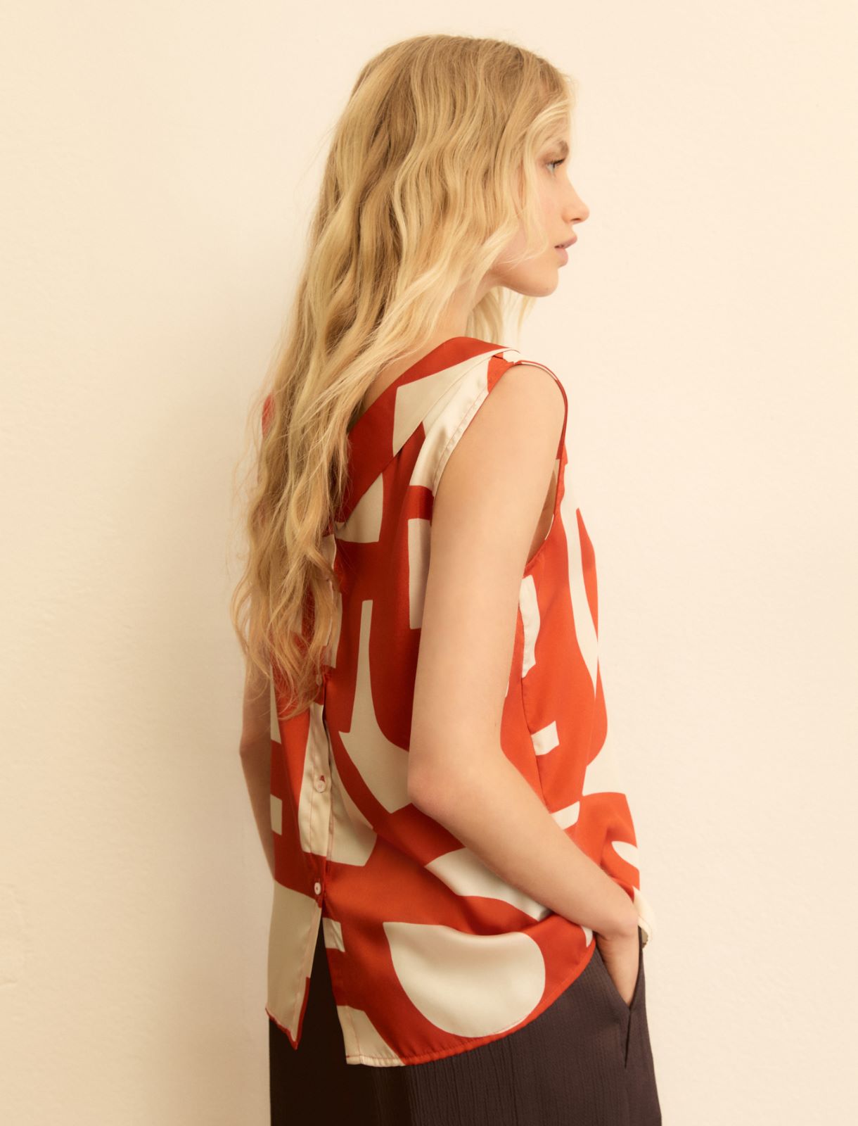 Sleeveless twill top - GERANIUM RED - Emme - 3