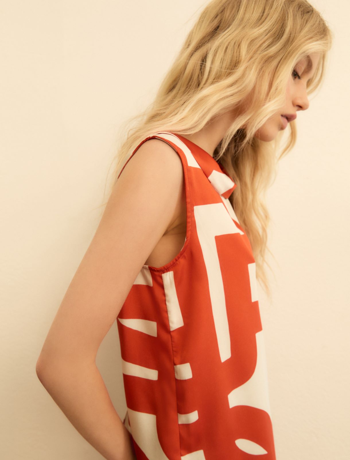 Sleeveless twill top - GERANIUM RED - Emme - 6