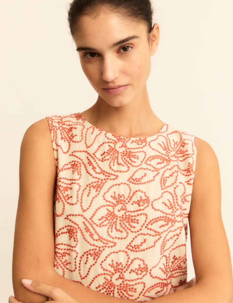 Embroidered cotton and linen top - Emme - 4