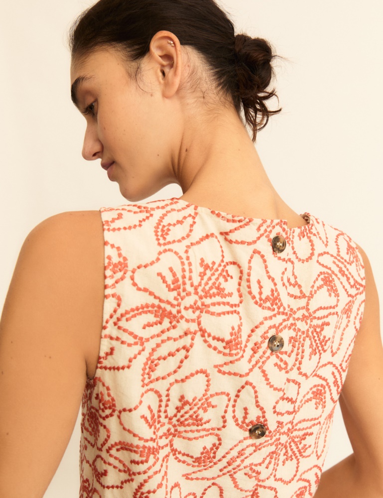 Embroidered cotton and linen top - Emme - 5