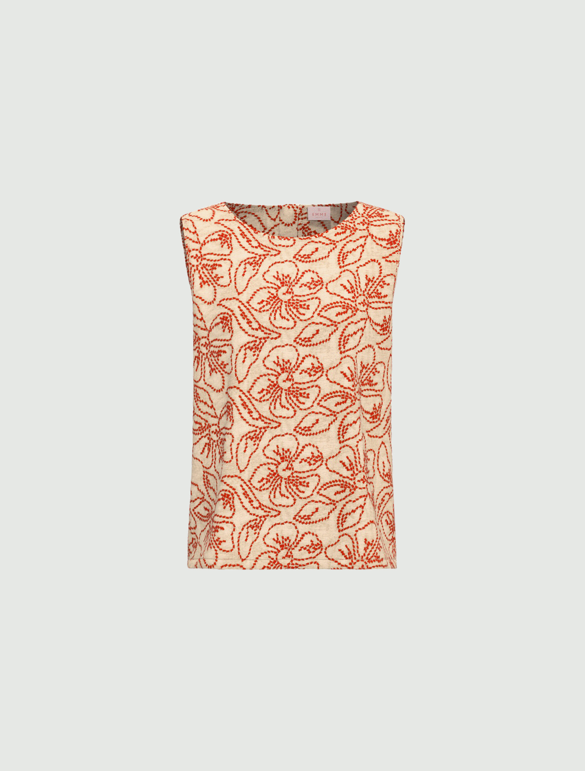 Embroidered cotton and linen top - GERANIUM RED - Emme - 4