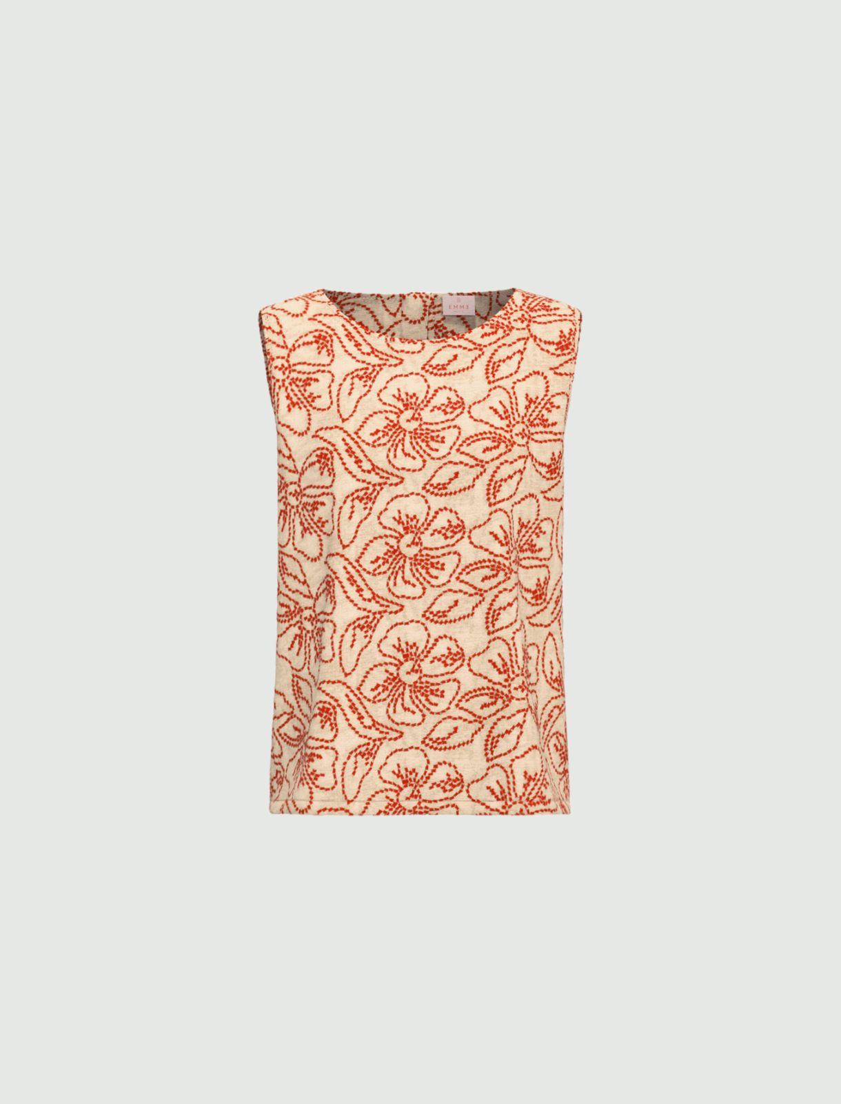Embroidered cotton and linen top - GERANIUM RED - Emme - 4