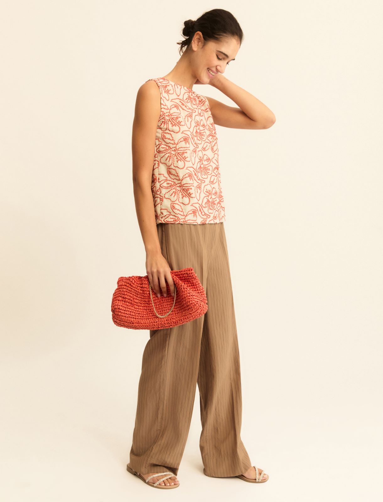 Top in cotone e lino ricamato - ROSSO GERANIO - Emme - 2