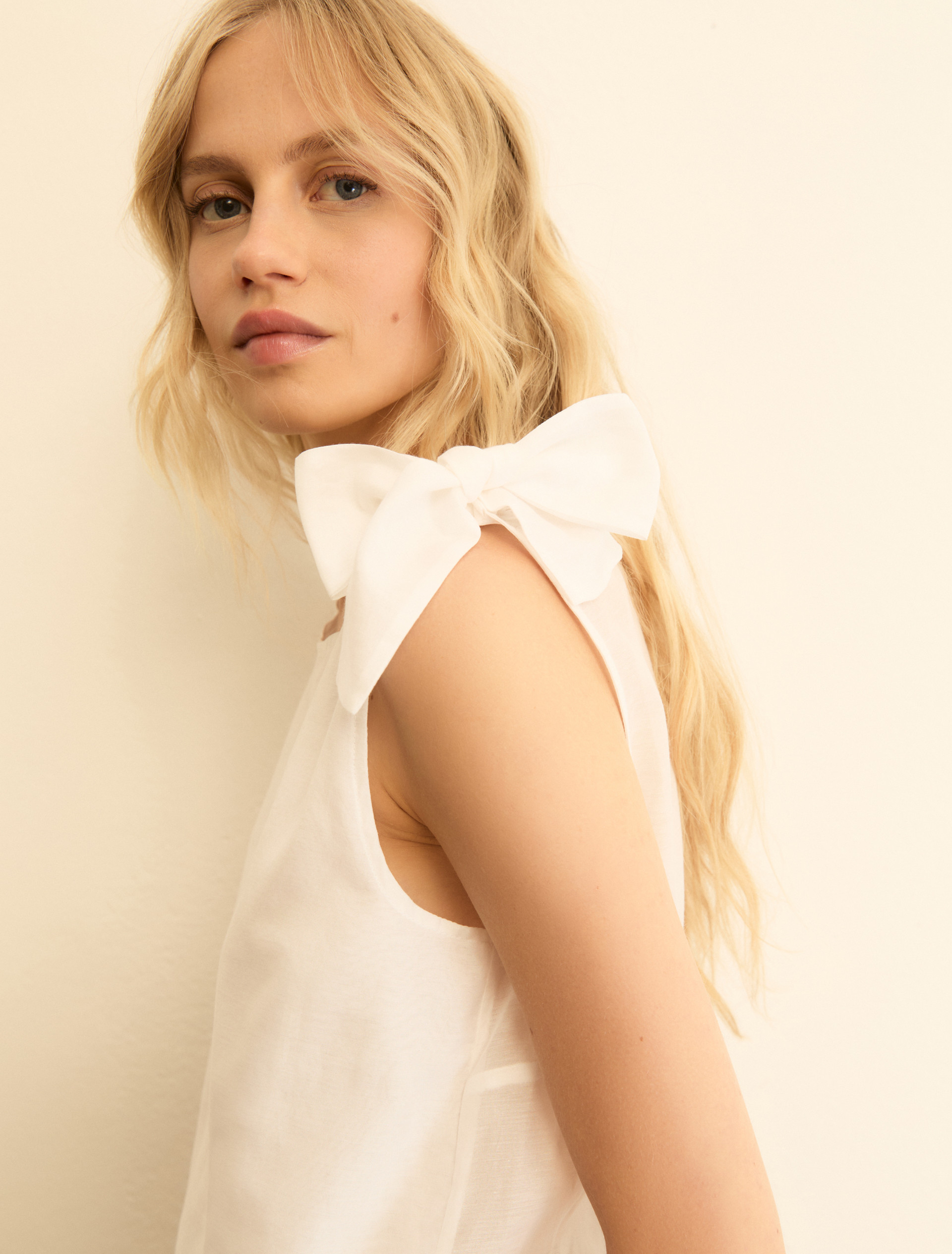 Bow-detail muslin top - WHITE - Emme - 4