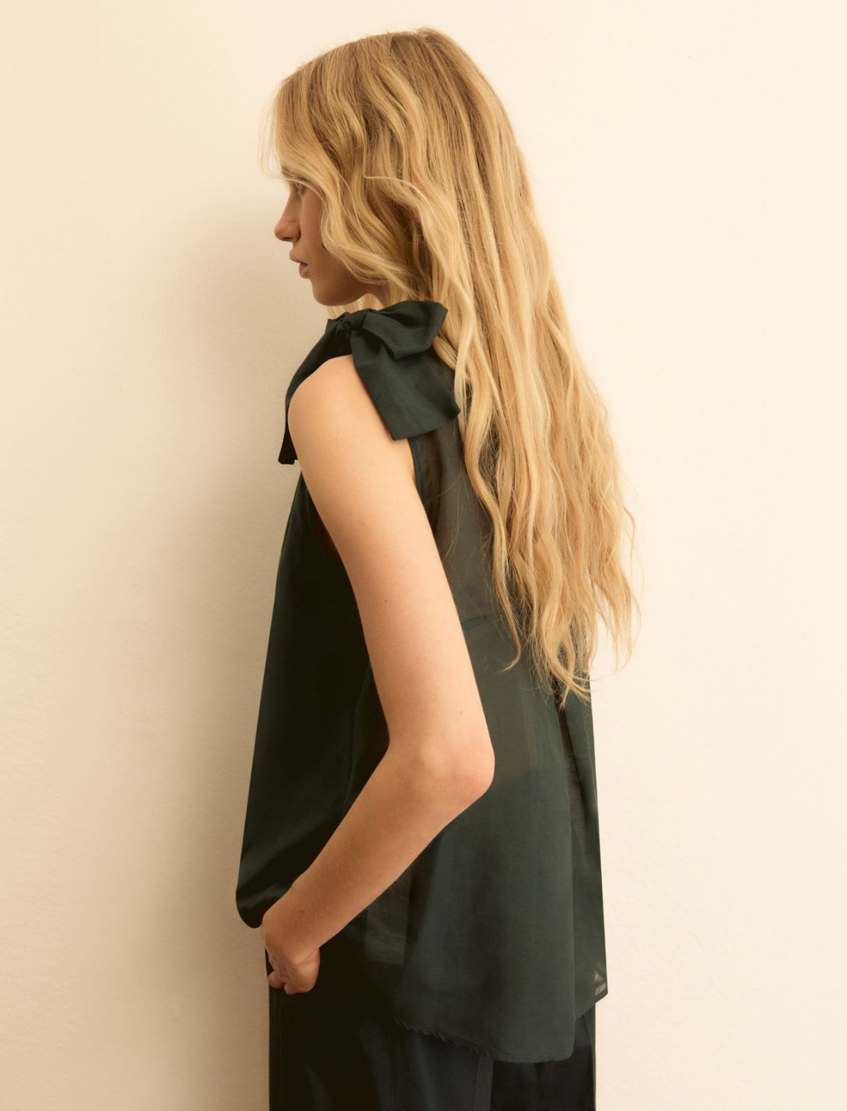 Bow-detail muslin top - DARK GREEN - Emme - 3