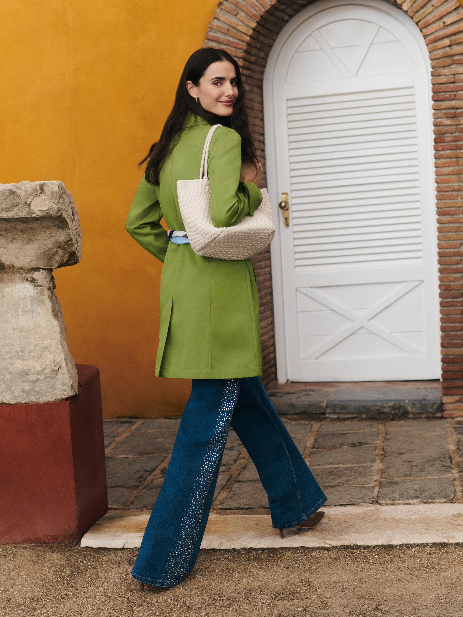 Crystal and stud-adorned wide-leg jeans - NAVY - Emme - 4