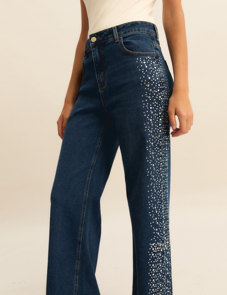 Crystal and stud-adorned wide-leg jeans - Emme - 2