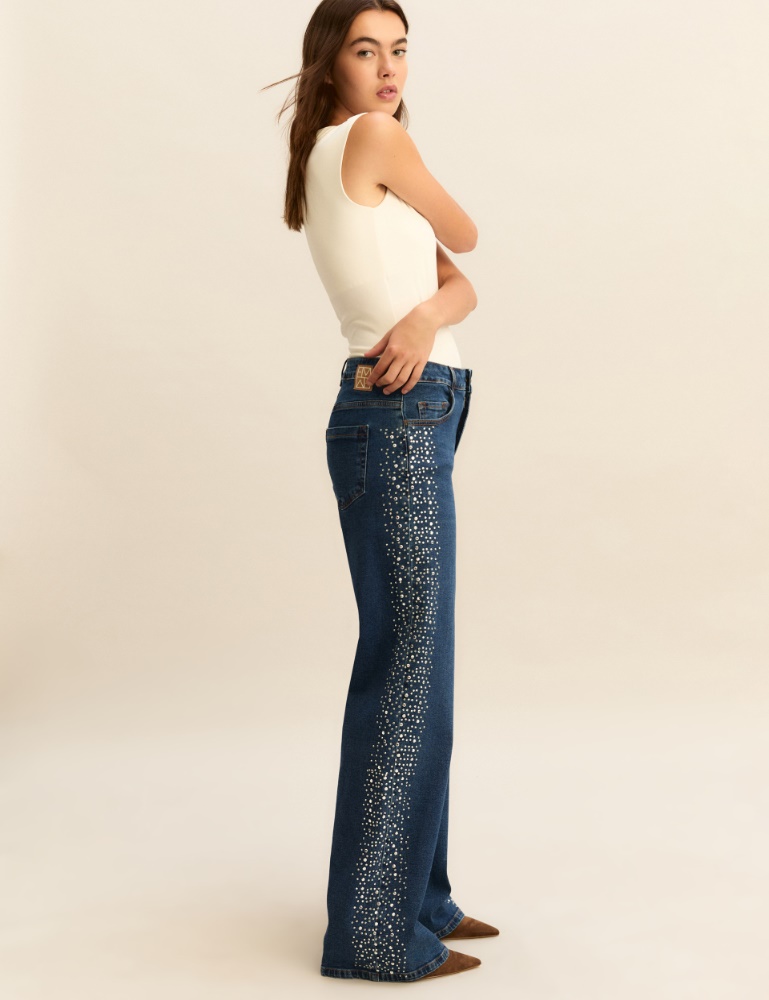 Crystal and stud-adorned wide-leg jeans - Emme