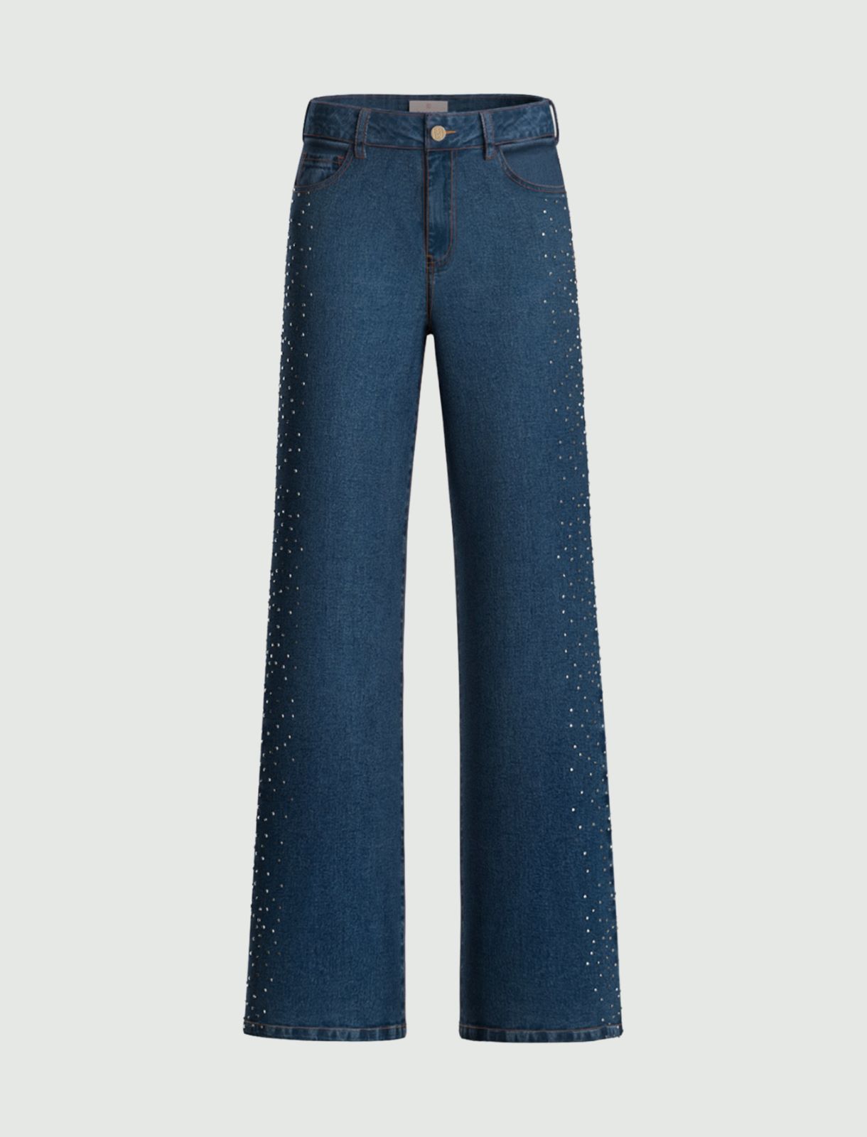 Crystal and stud-adorned wide-leg jeans - NAVY - Emme - 5