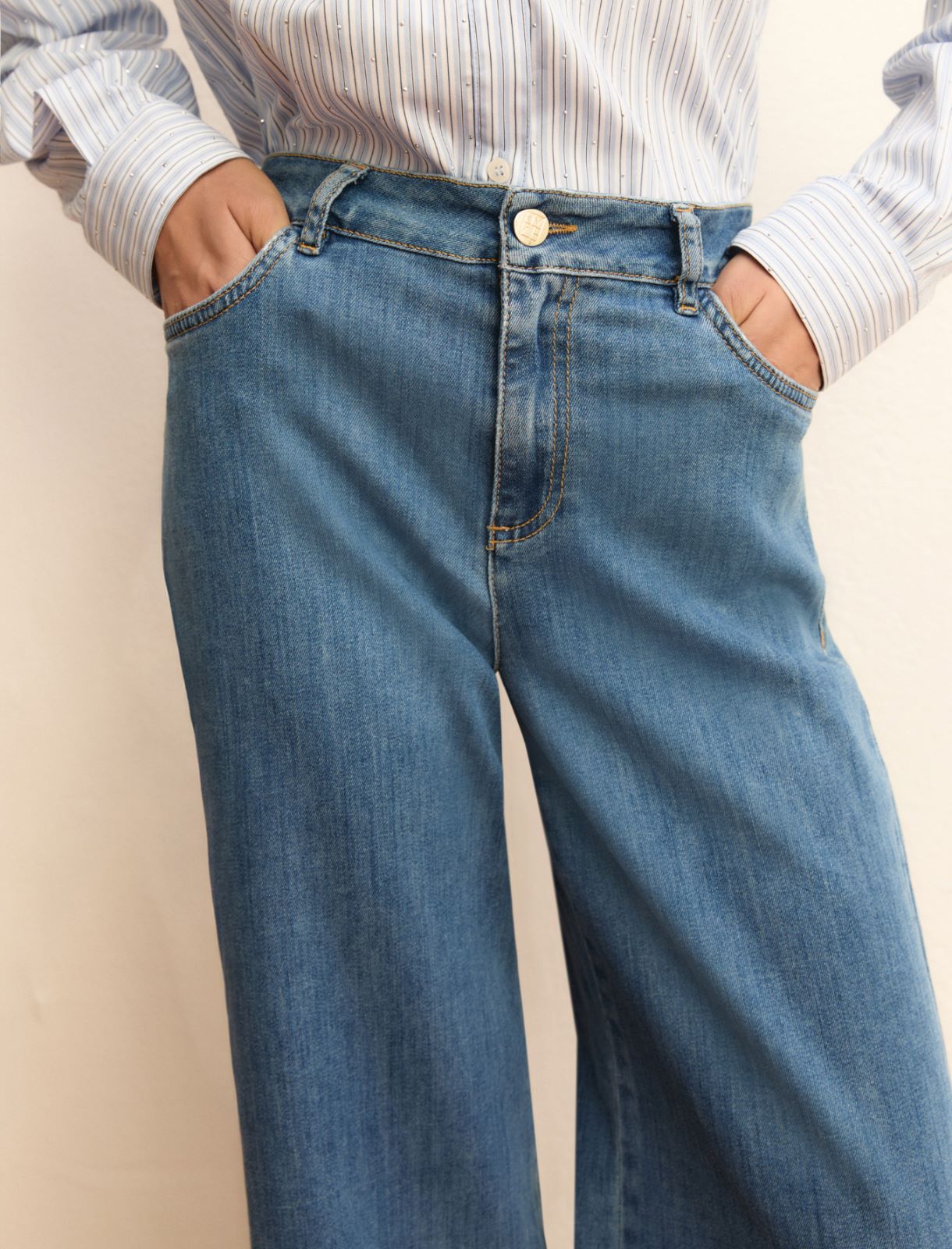 Stretch wide-leg jeans - BLUE JEANS - Emme - 5