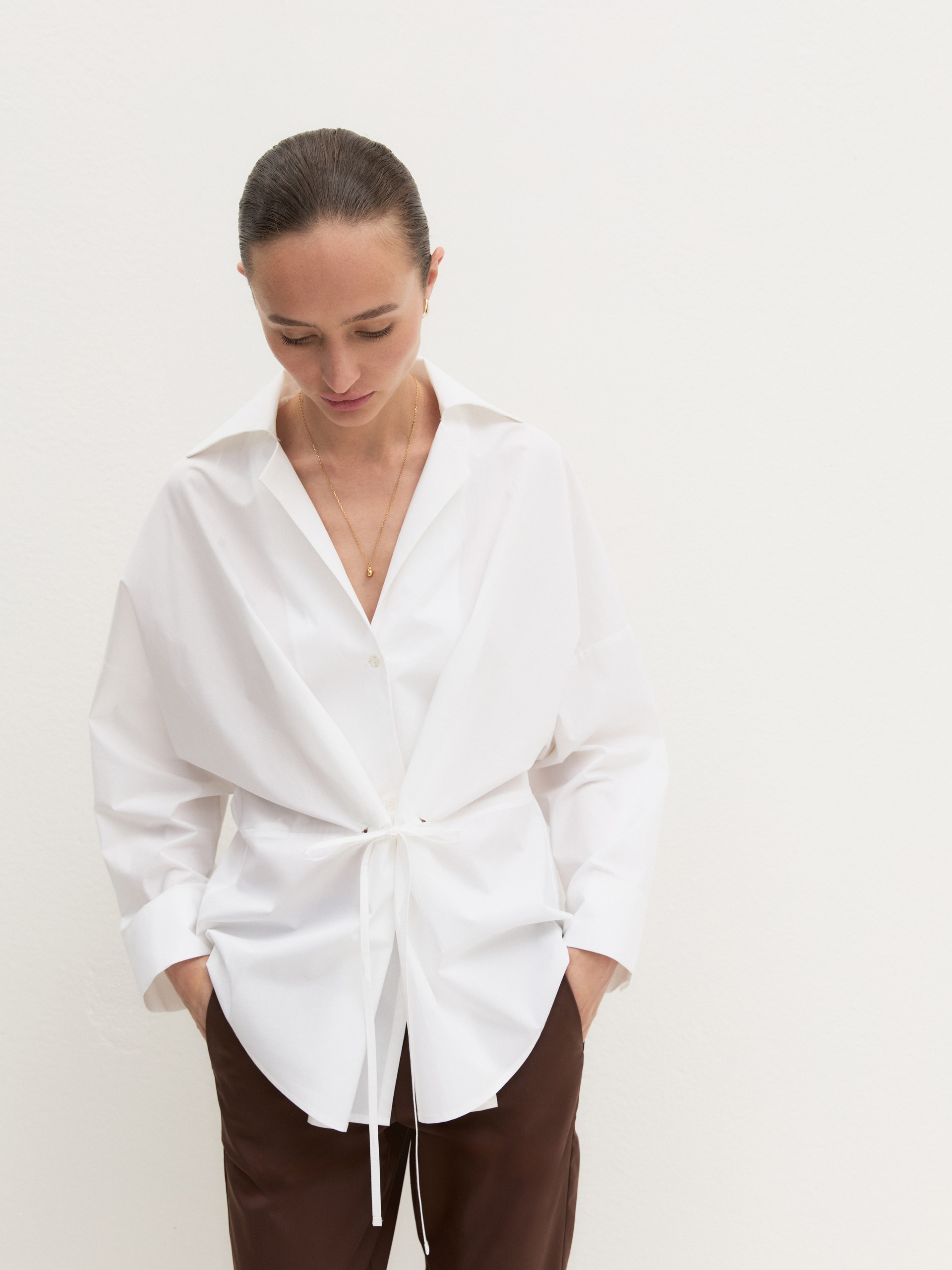 Oversized shirt with ribbon detail - WHITE - Emme - 1