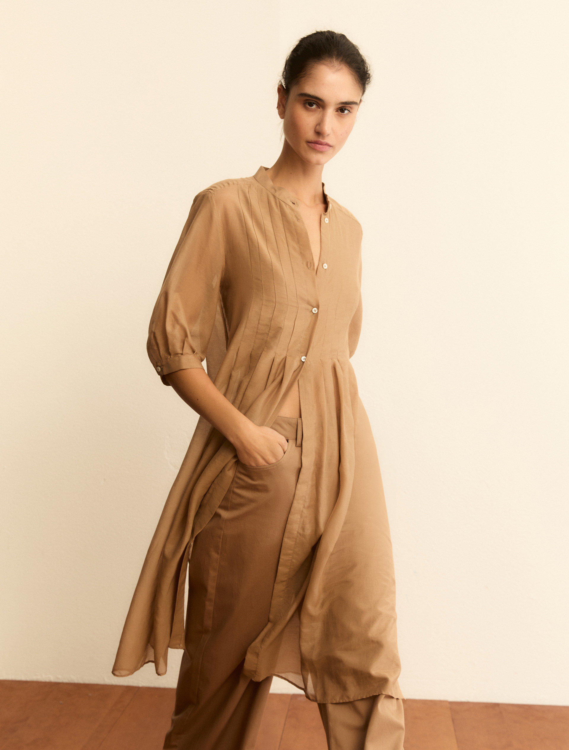 Muslin shirt dress - CAMEL - Emme - 1