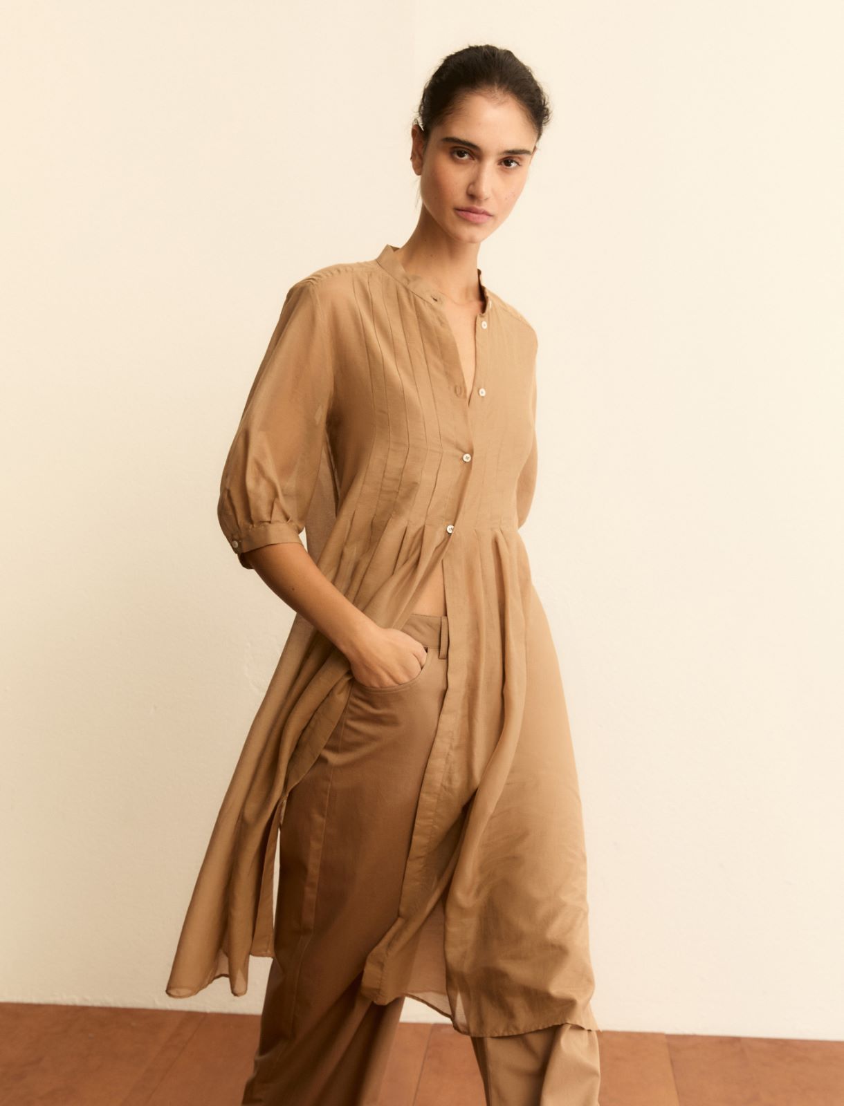 Muslin shirt dress - CAMEL - Emme