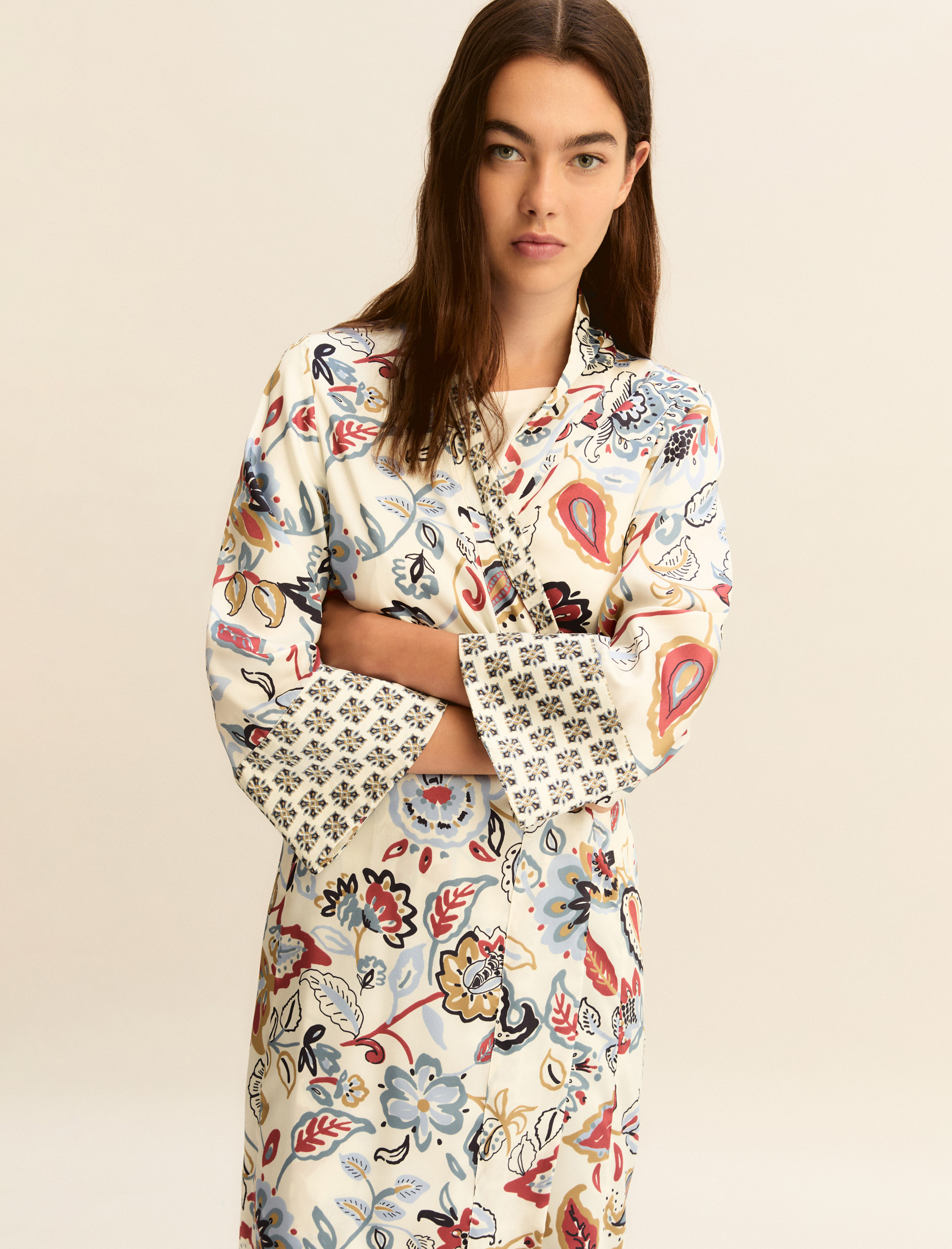 Printed twill kimono - WOOL WHITE - Emme - 5