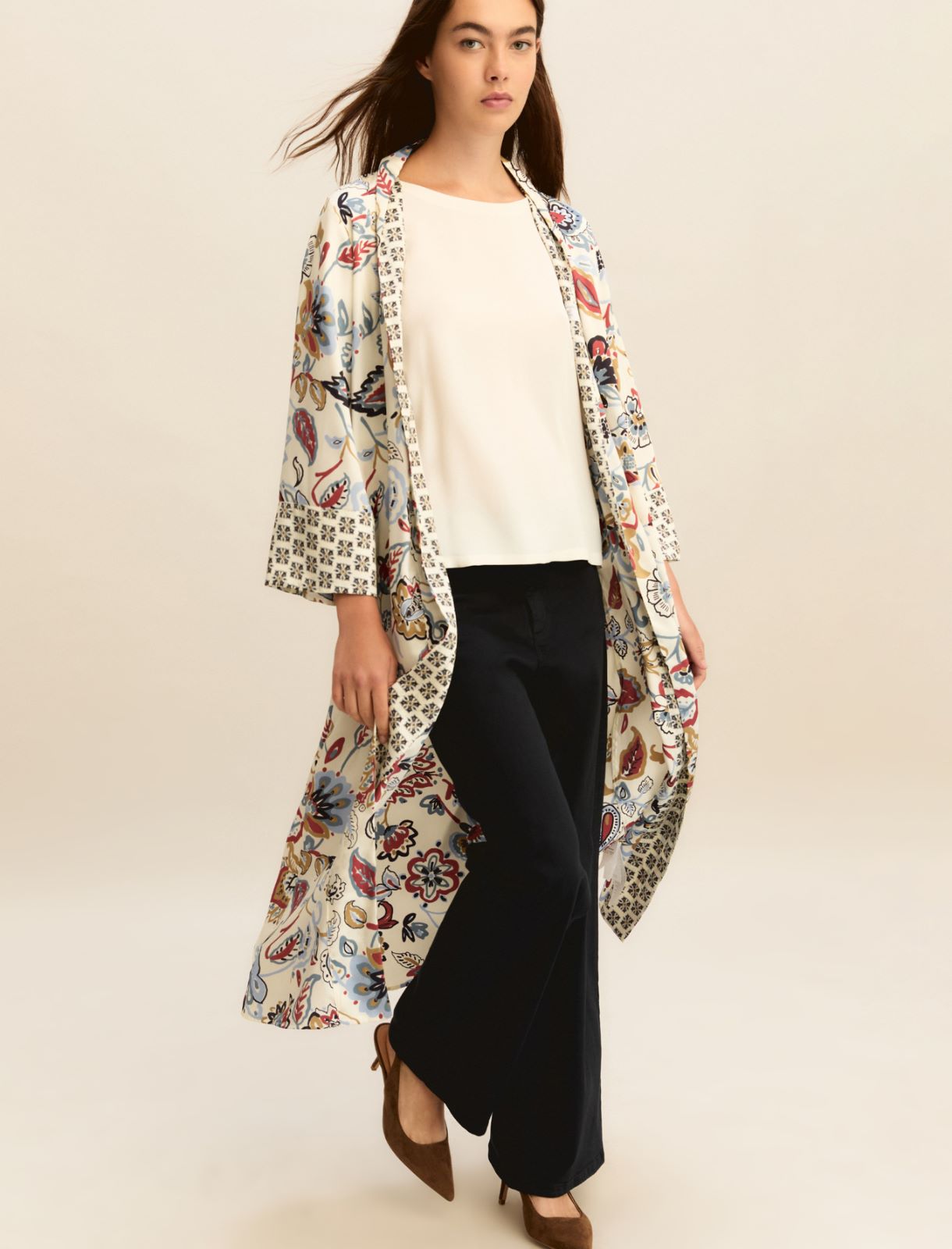 Printed twill kimono - WOOL WHITE - Emme