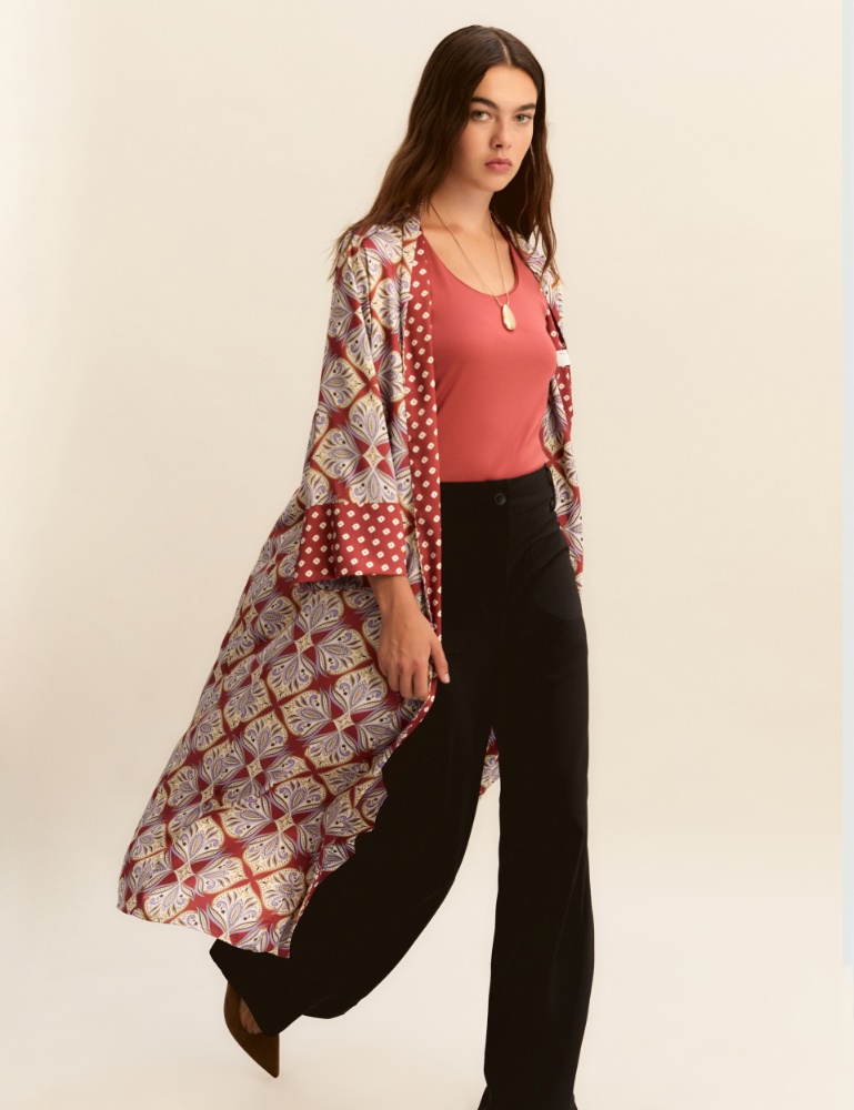 Kimono in twill stampato - CILIEGIA