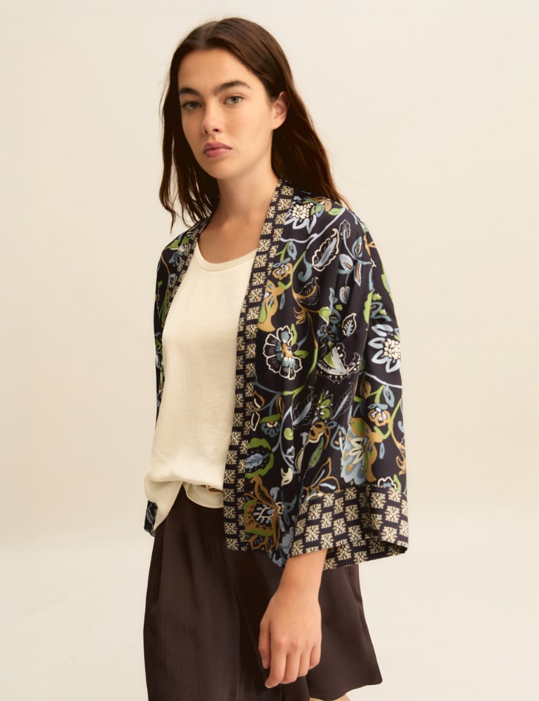 Short printed twill kimono - Emme