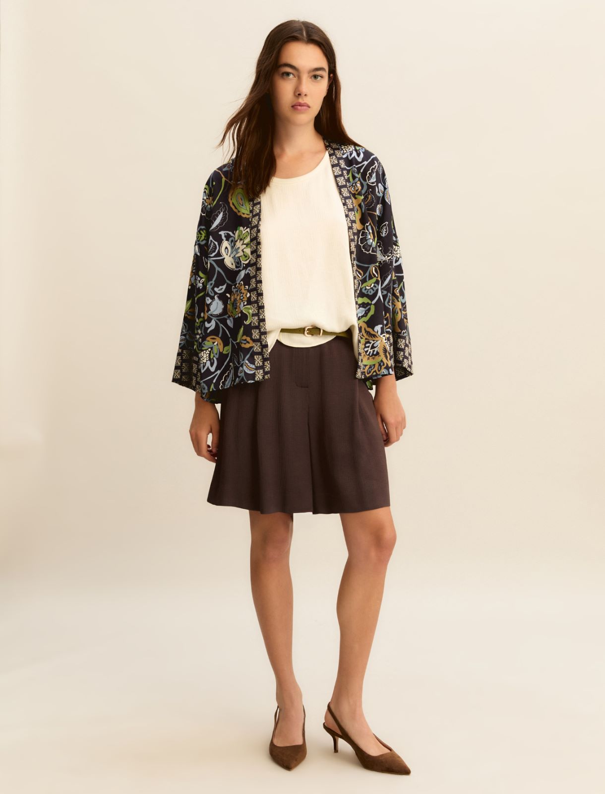 Short printed twill kimono - NAVY - Emme