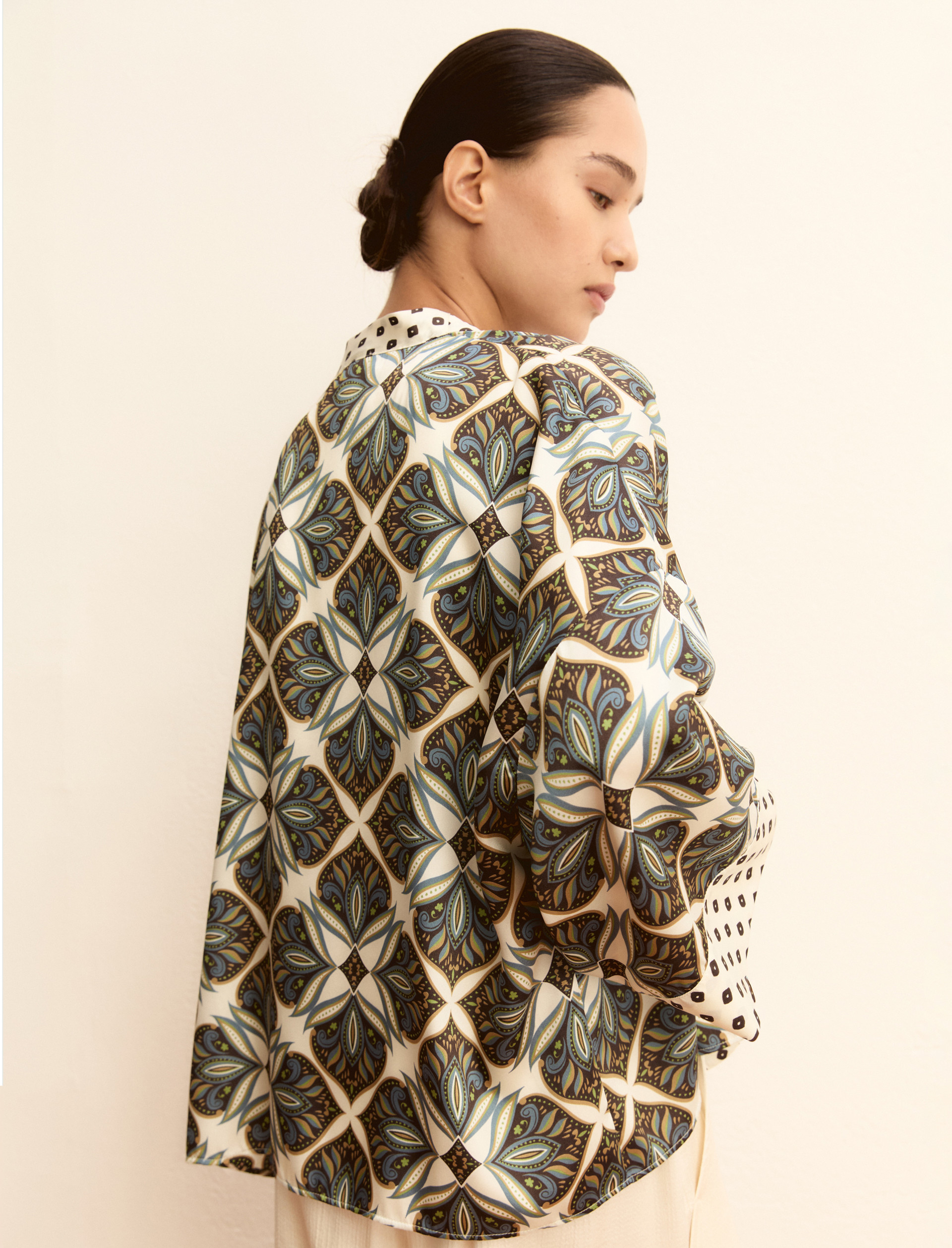 Short printed twill kimono - WOOL WHITE - Emme - 2