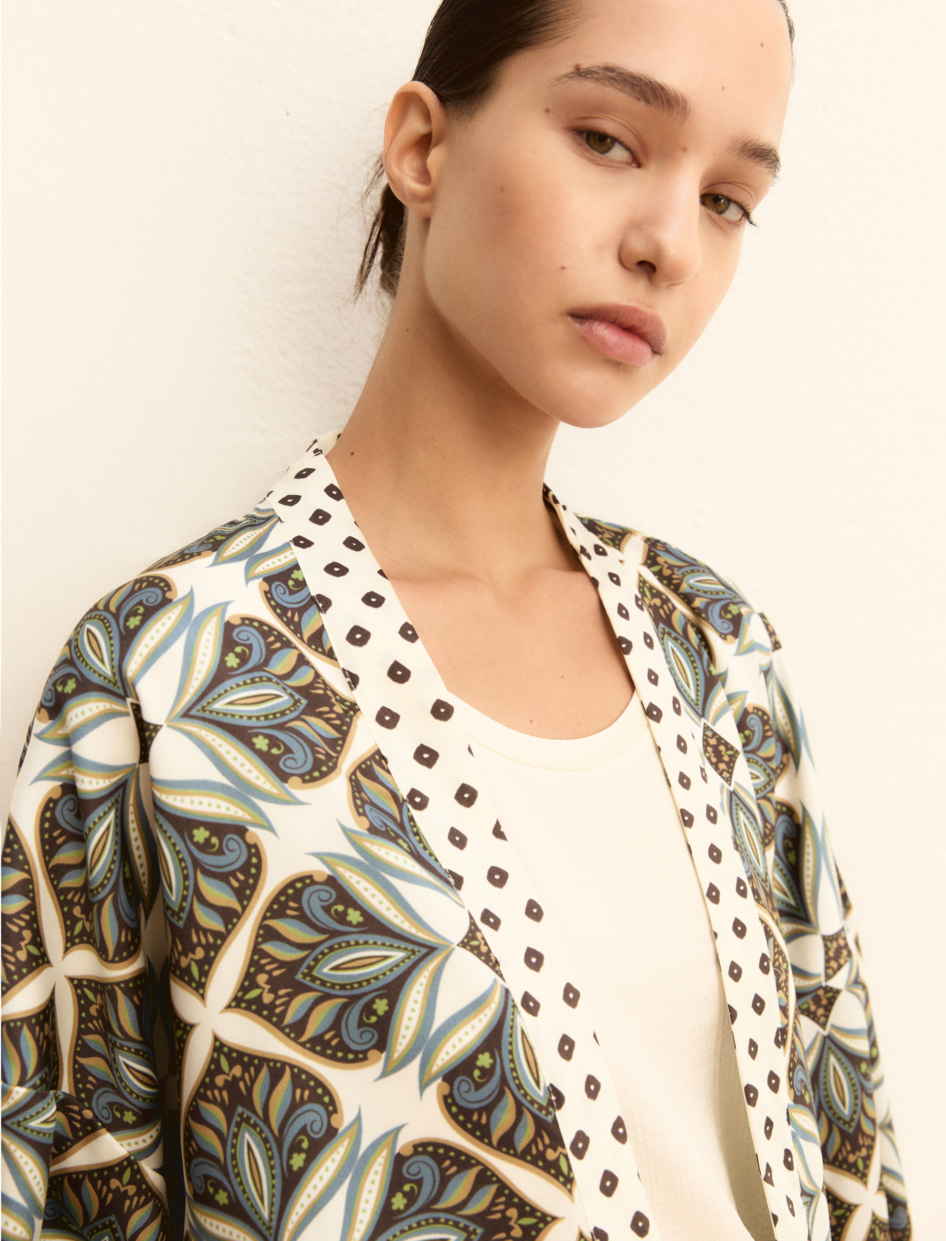 Short printed twill kimono - WOOL WHITE - Emme - 3