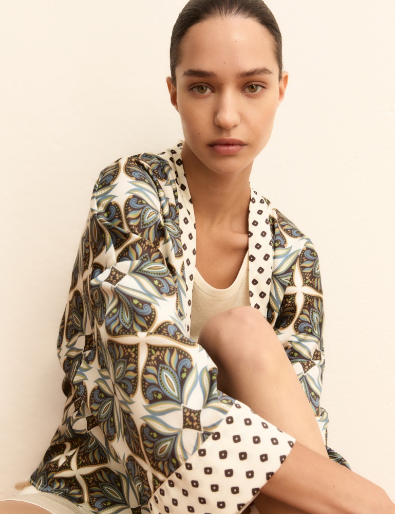 Short printed twill kimono - Emme