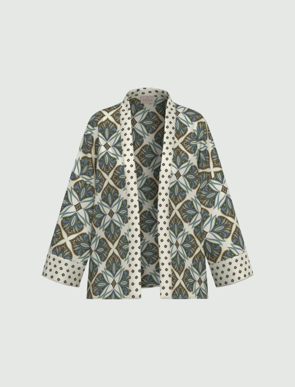 Short printed twill kimono - WOOL WHITE - Emme - 5