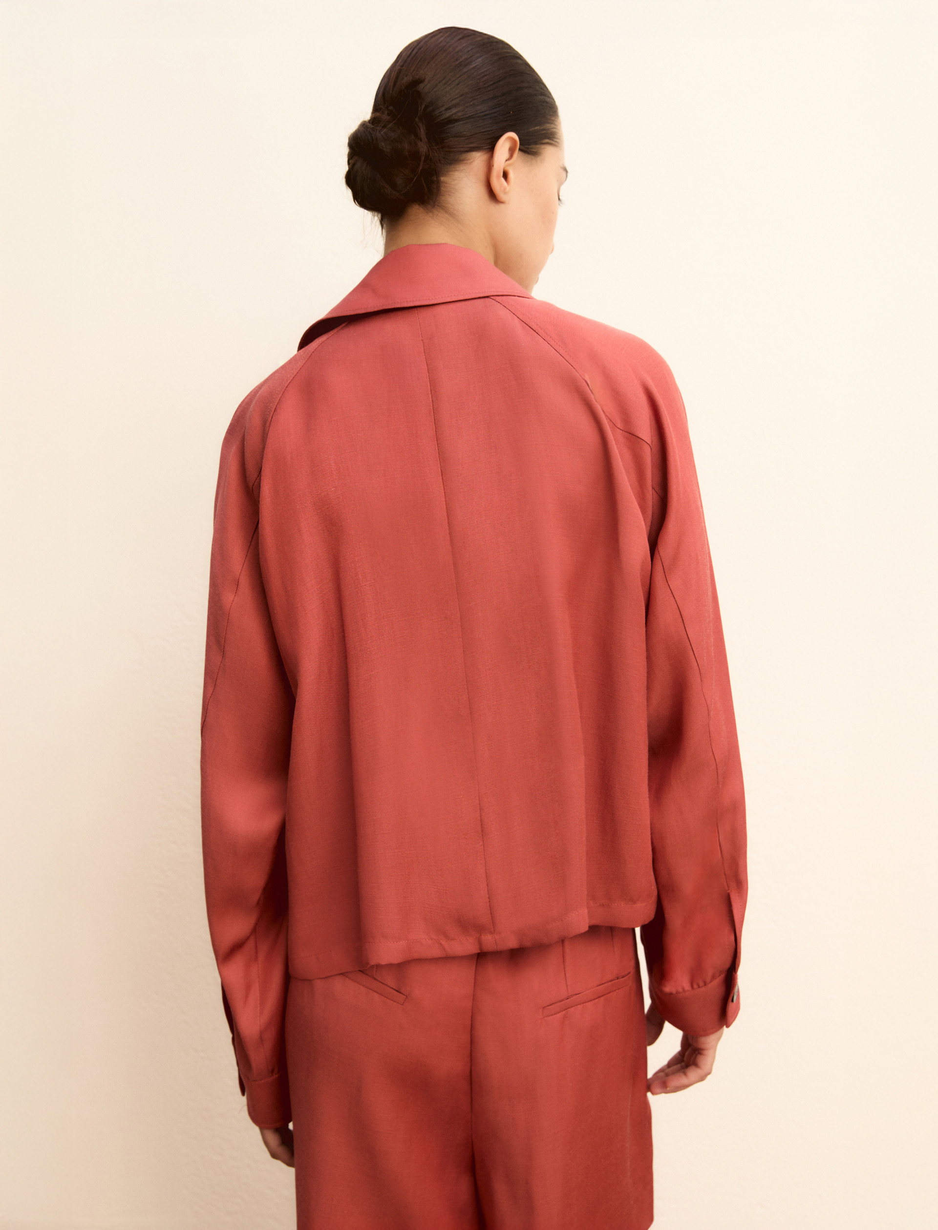 Short linen-blend twill jacket - CHERRY - Emme - 2
