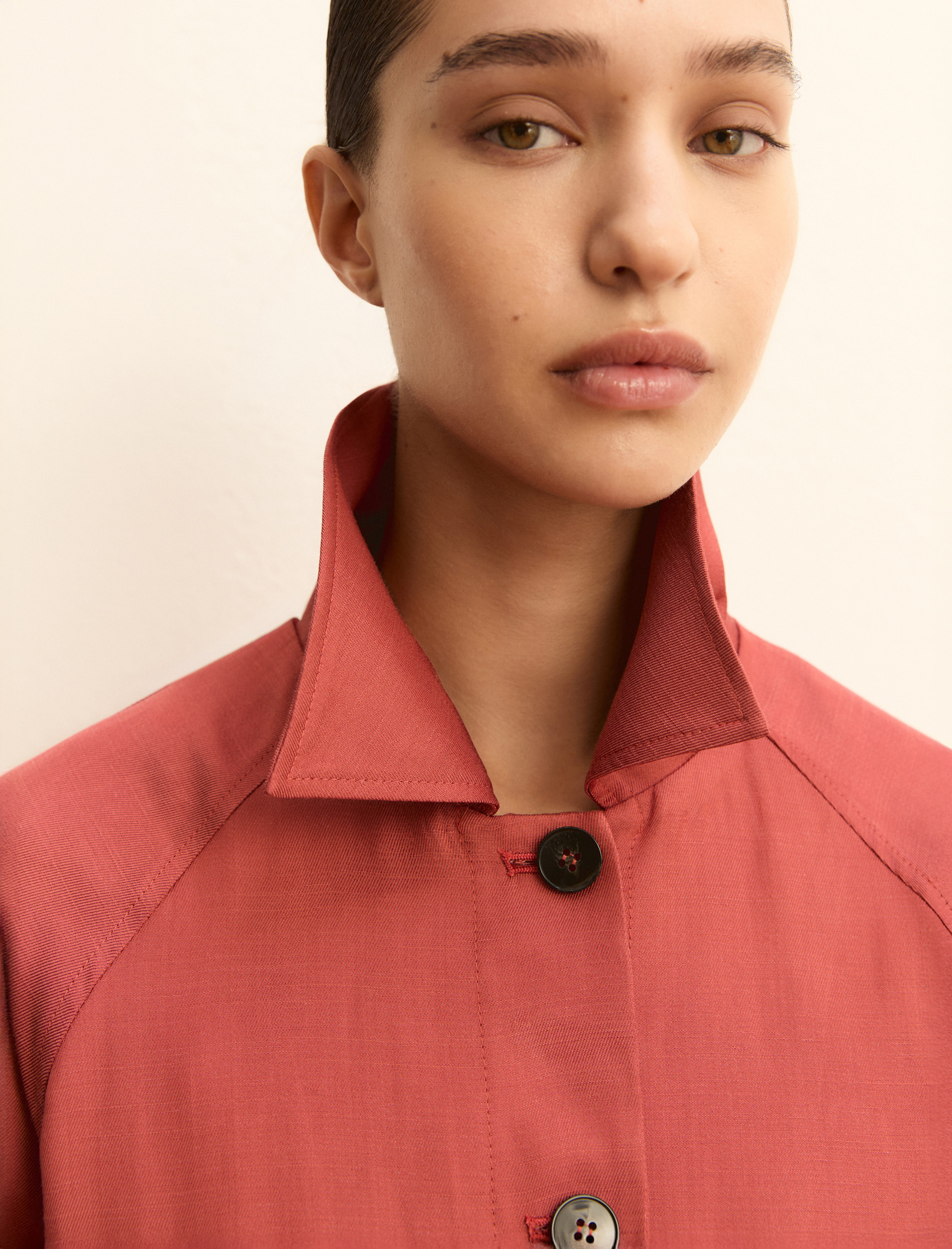 Short linen-blend twill jacket - CHERRY - Emme - 3