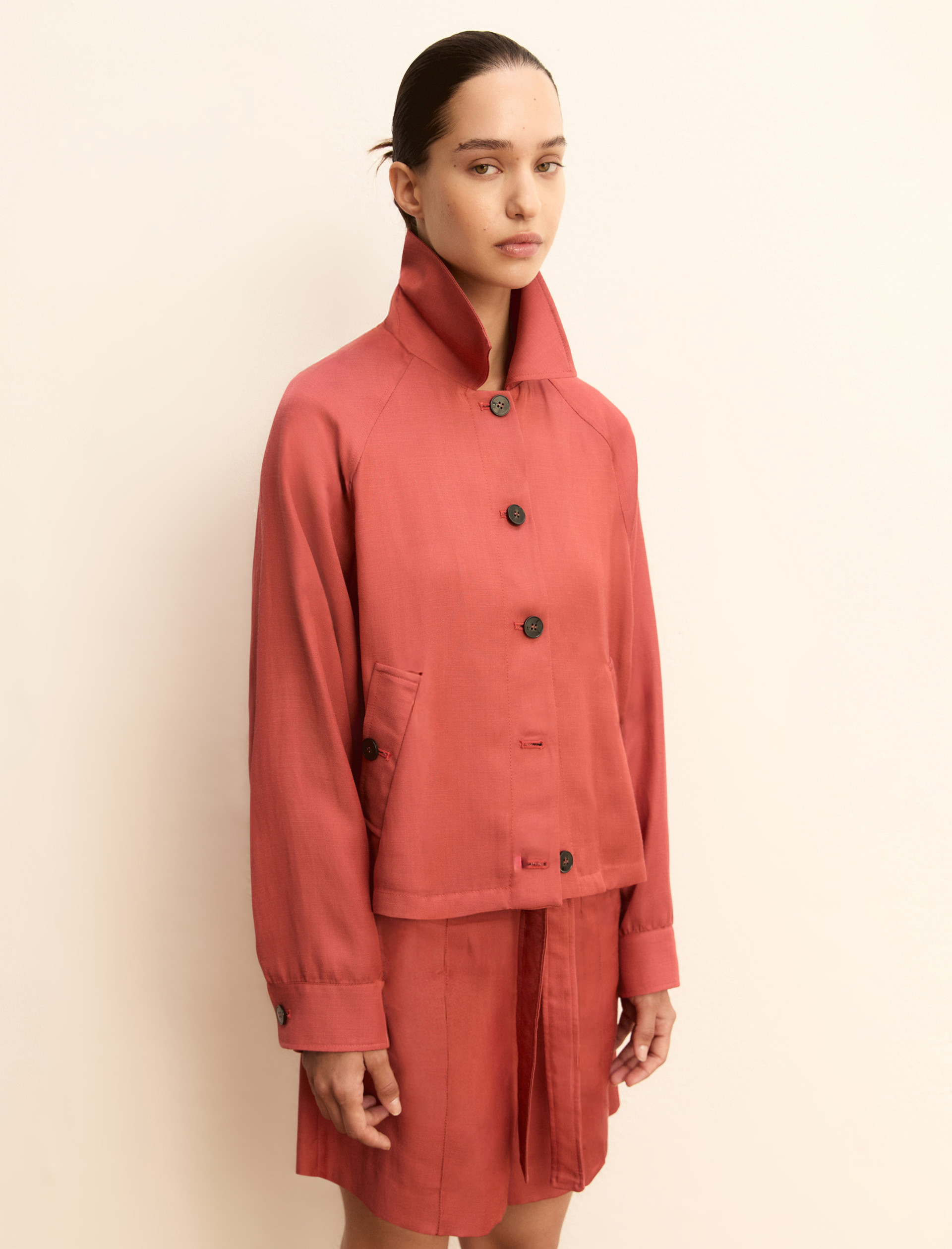 Short linen-blend twill jacket - CHERRY - Emme - 5