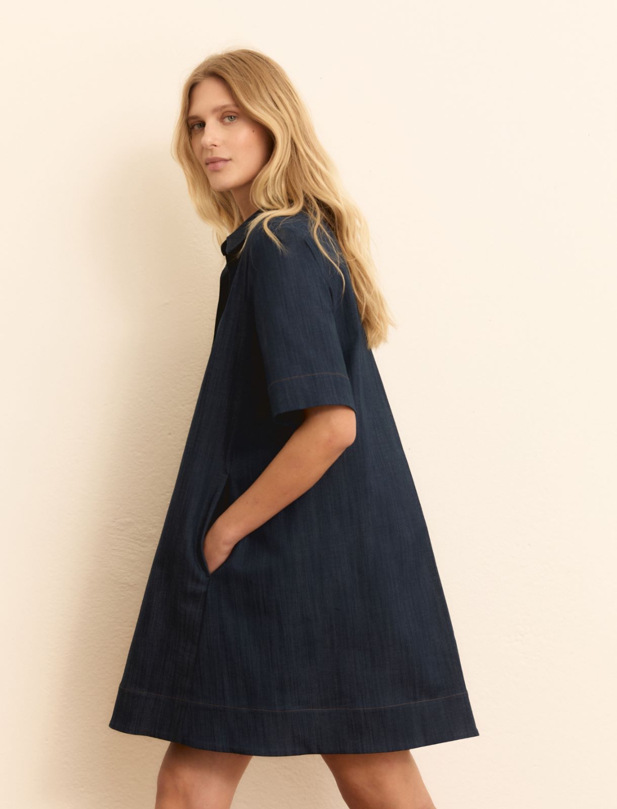 Flared denim dress - NAVY - Emme - 7