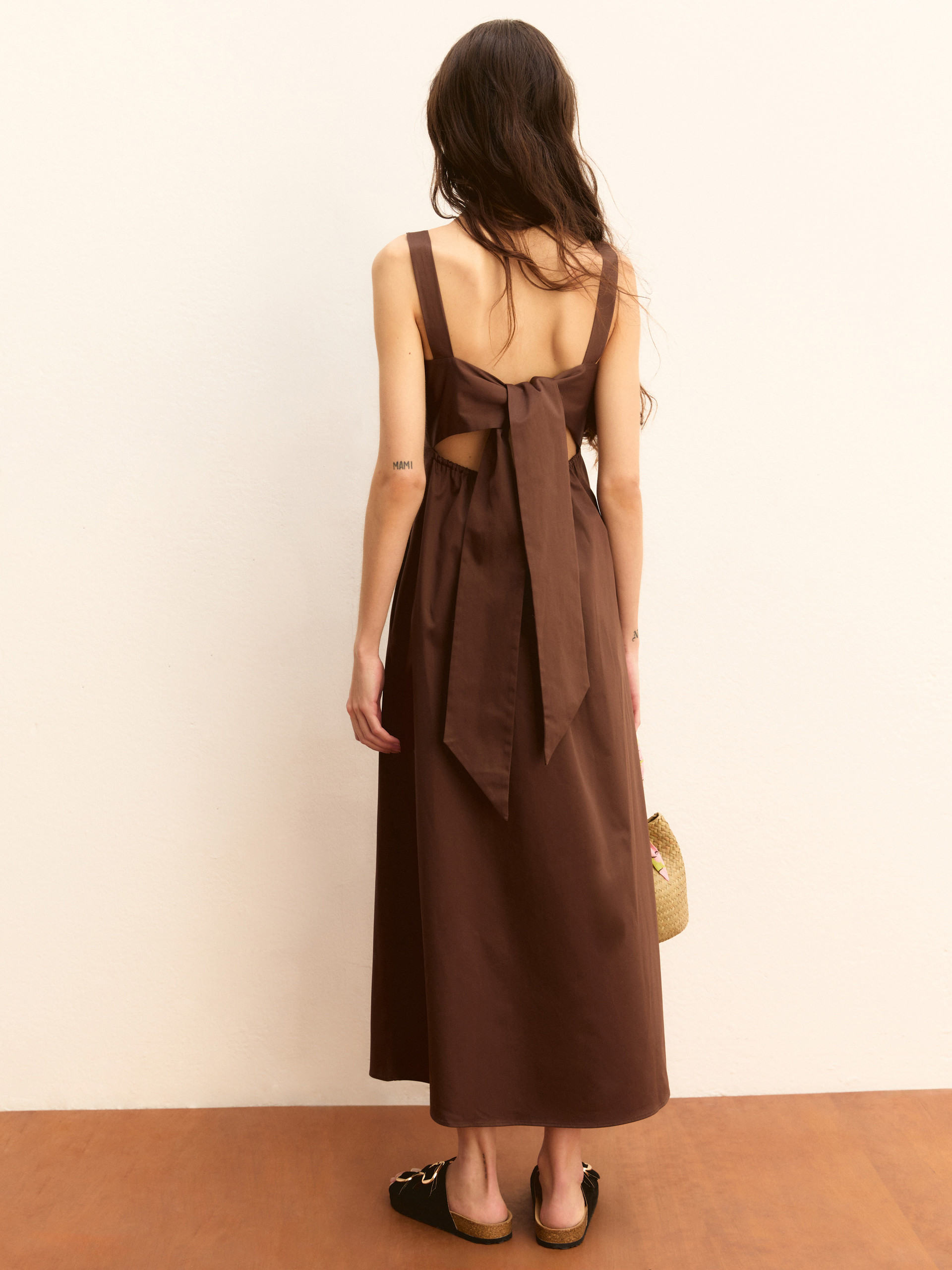 Stretch satin midi dress - COFFEE - Emme - 3