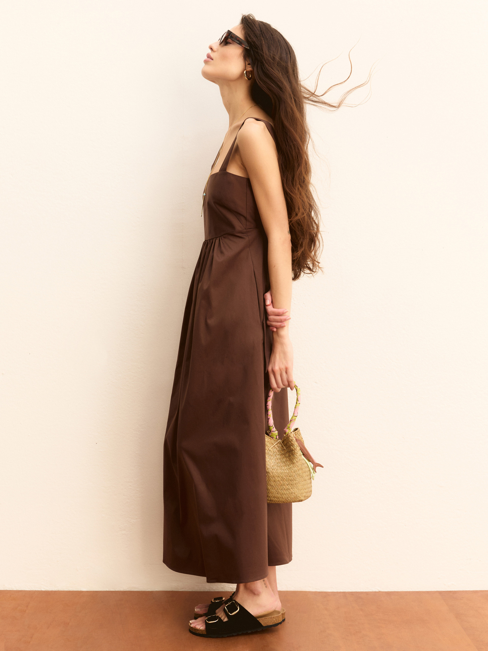 Stretch satin midi dress - COFFEE - Emme - 6