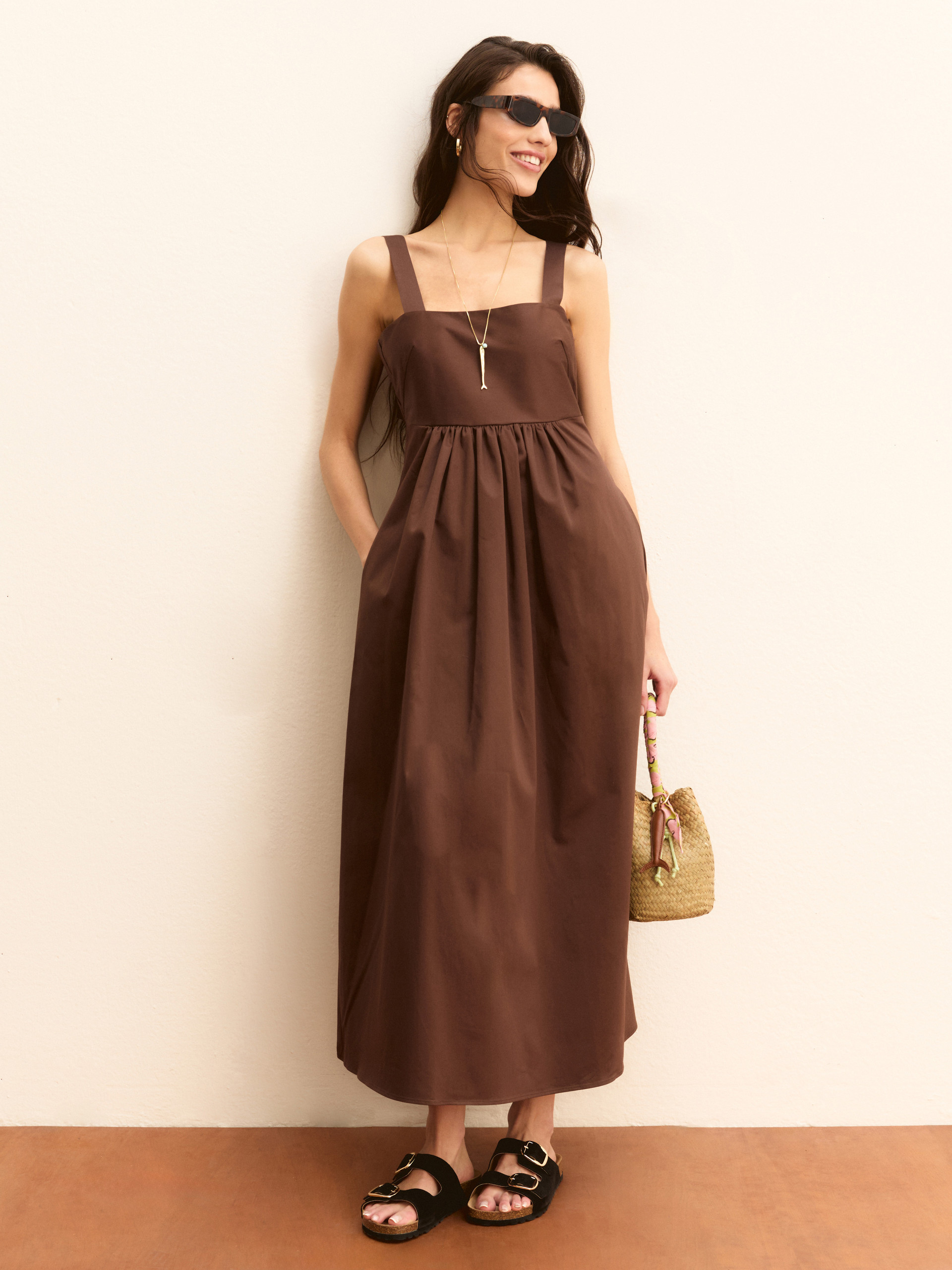 Stretch satin midi dress - COFFEE - Emme - 2