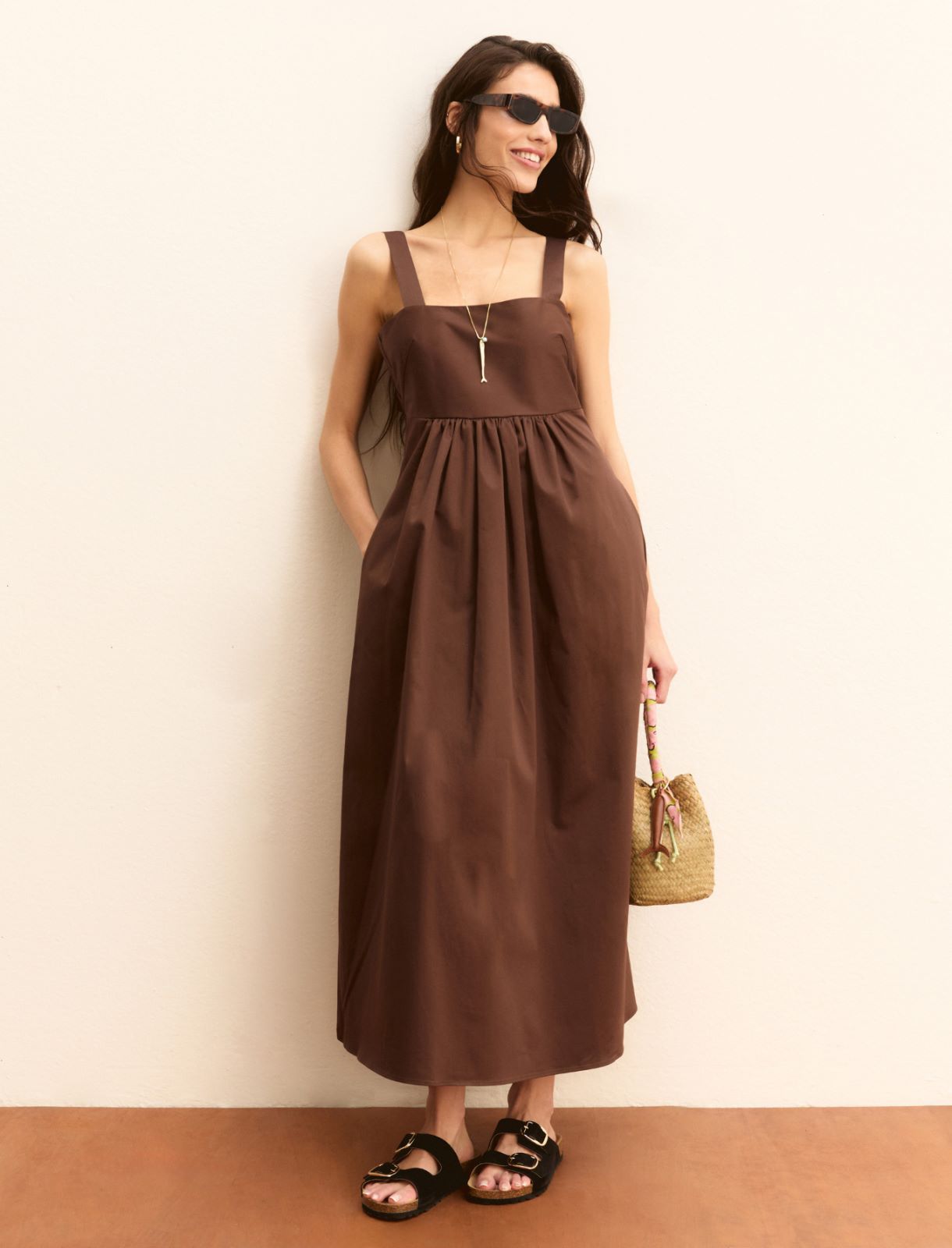 Stretch satin midi dress - COFFEE - Emme - 2