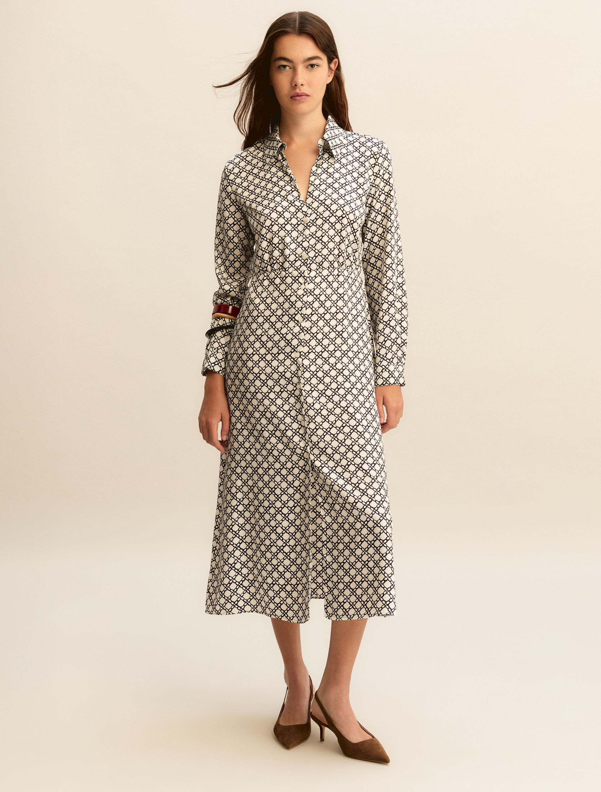 Printed twill shirt dress - WHITE - Emme - 1