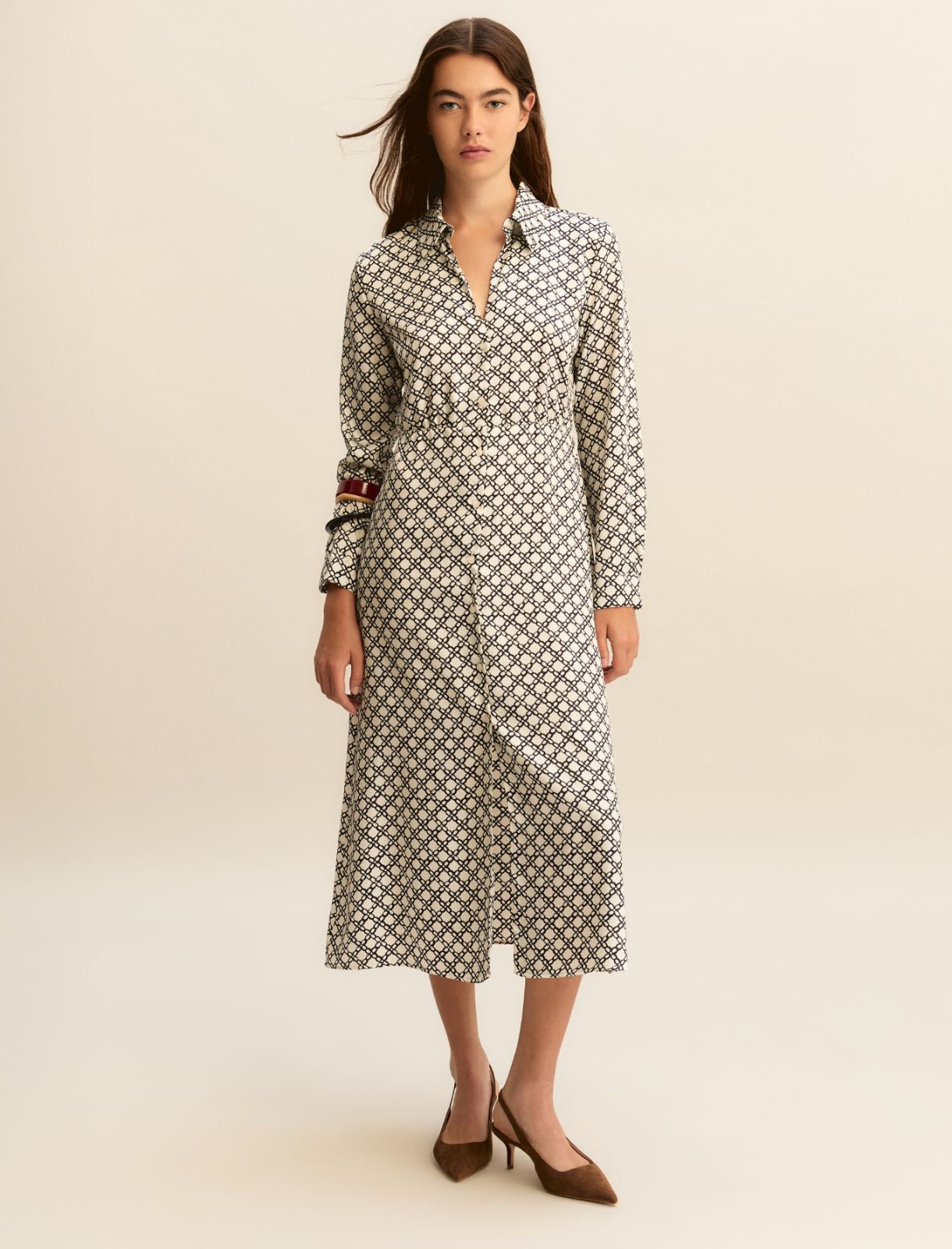 Printed twill shirt dress - WHITE - Emme