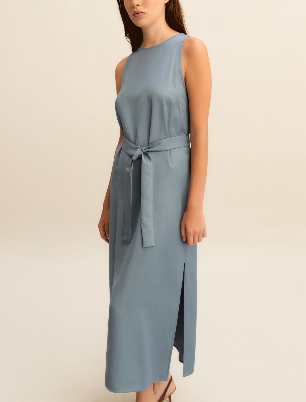 Sleeveless linen-blend twill dress - DARK BLUE - Emme - 5