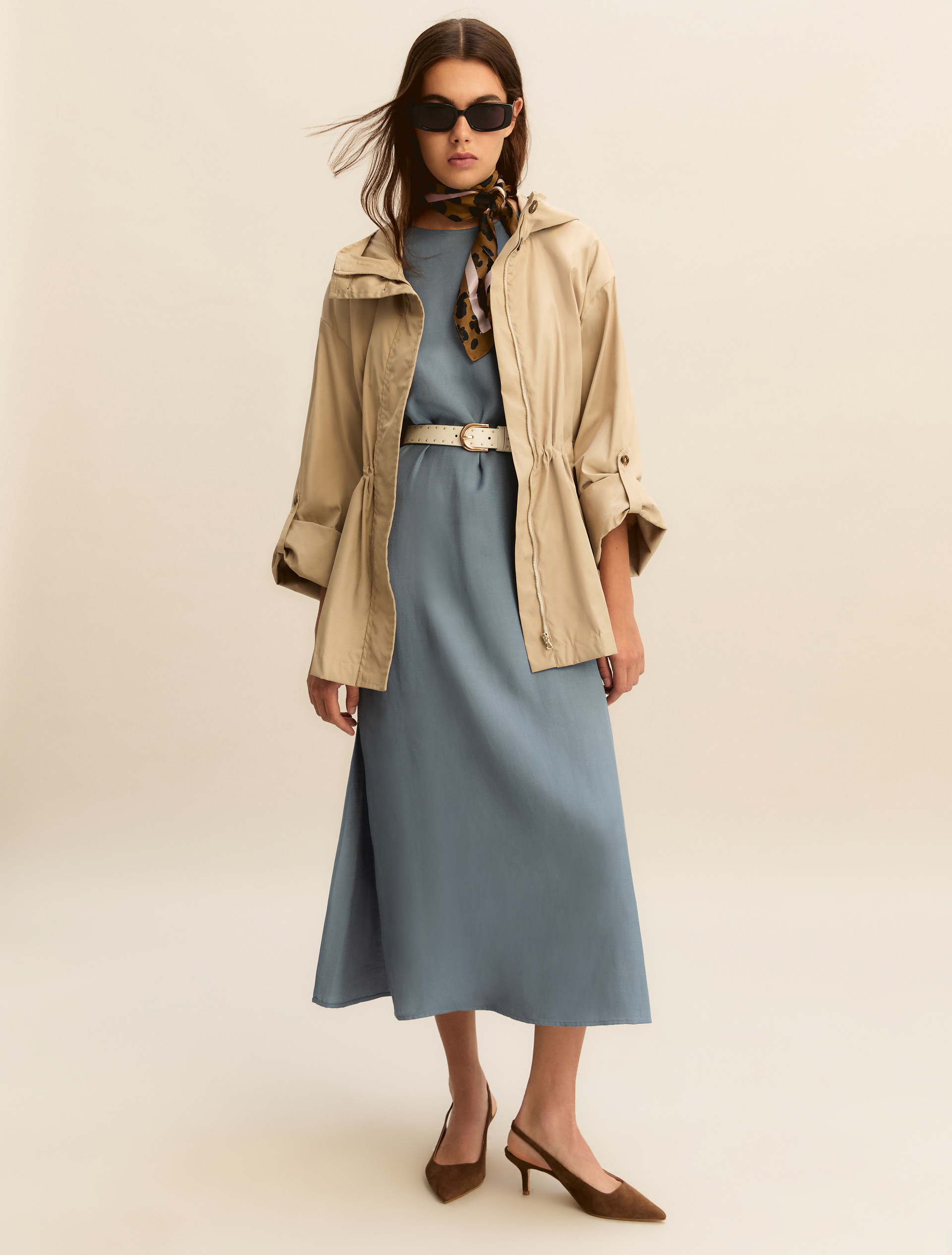 Sleeveless linen-blend twill dress - DARK BLUE - Emme - 2