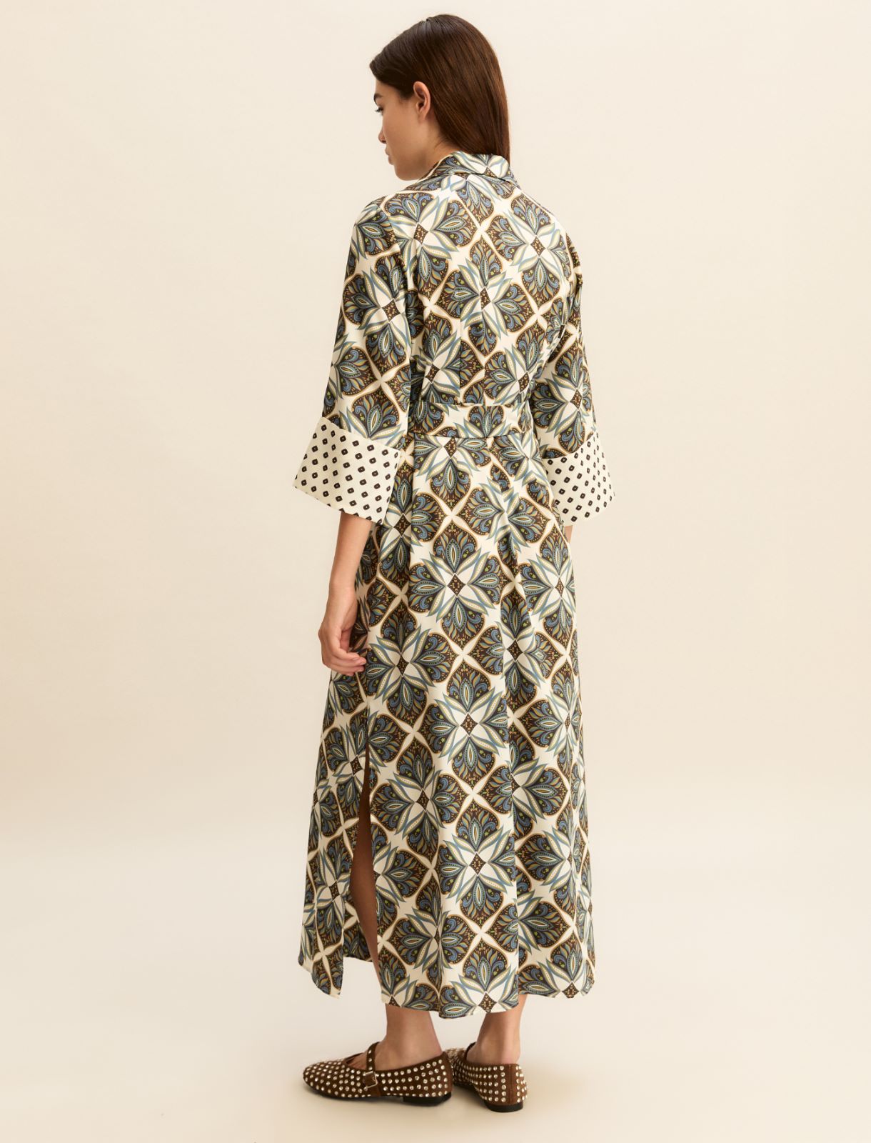 3/4-sleeve twill shirt dress - WOOL WHITE - Emme - 3