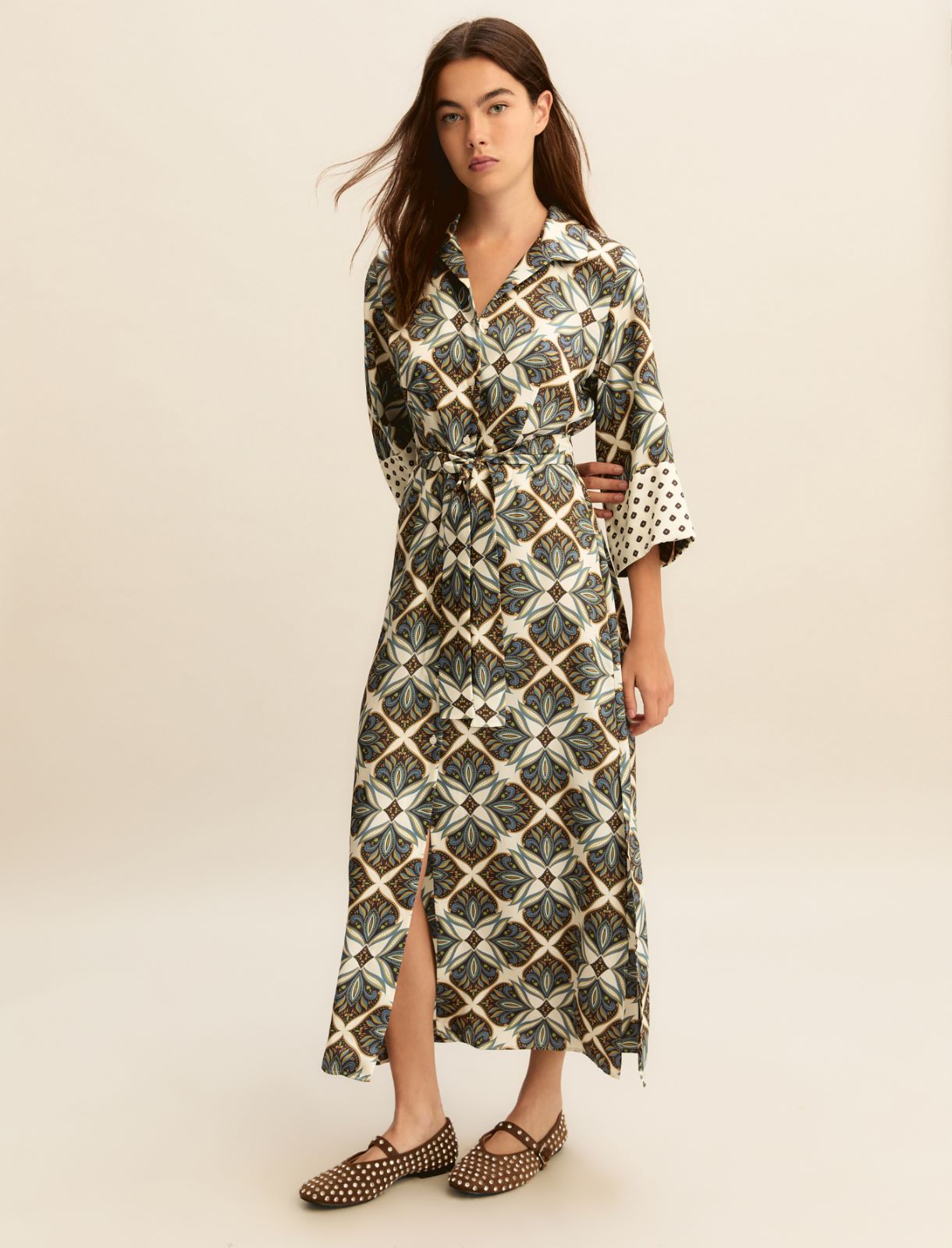 3/4-sleeve twill shirt dress - WOOL WHITE - Emme - 2