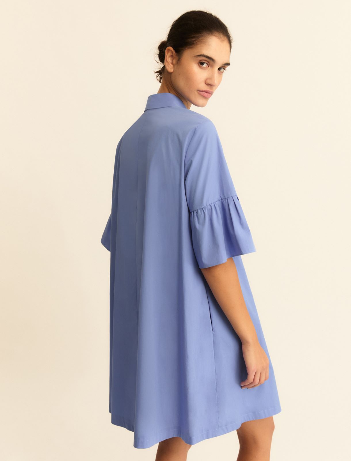 Flounce-sleeve poplin dress - PERIWINKLE BLUE - Emme - 3
