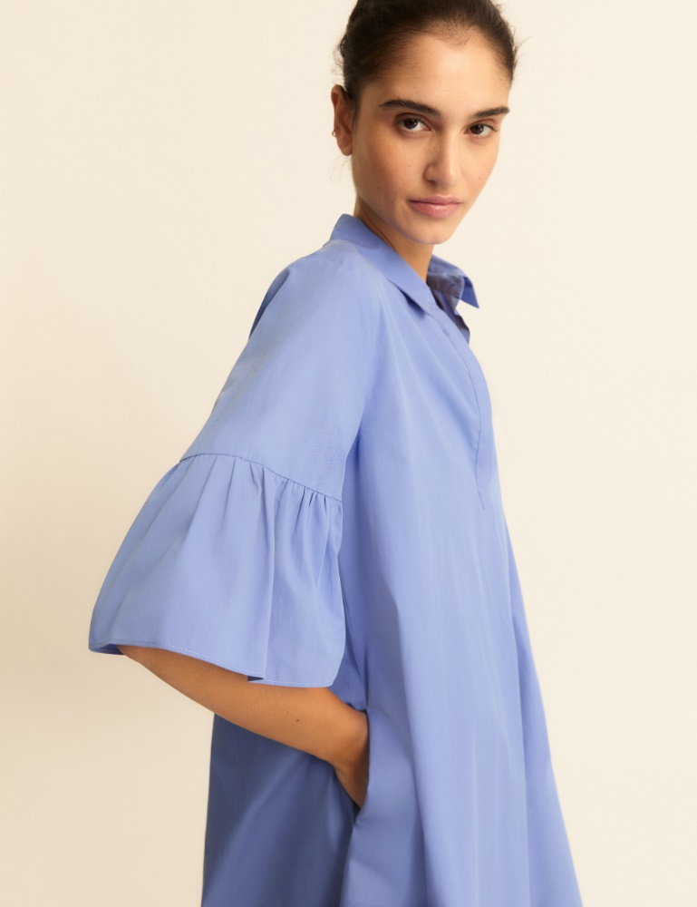 Flounce-sleeve poplin dress - Emme - 5