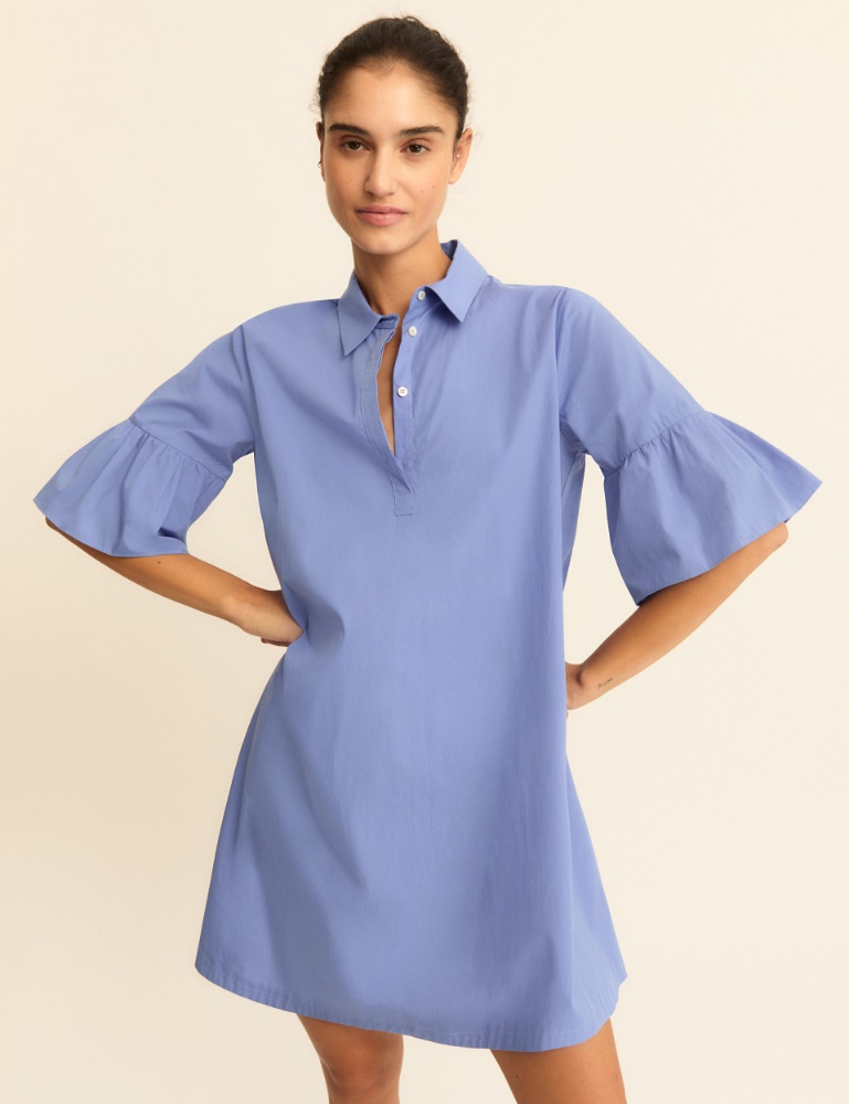 Flounce-sleeve poplin dress - Emme